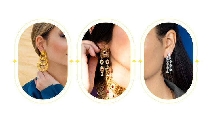 gold and diamond earrings | stud earrings, chandelier earrings, hoop earrings | women accessories
