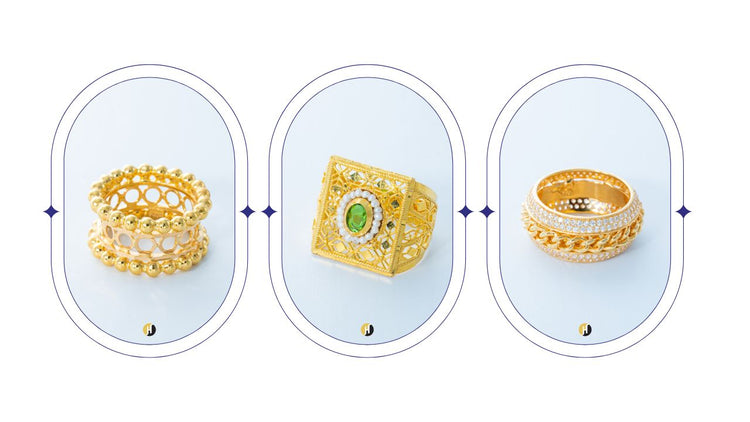 Bahraini rings for Arab women in Dubai, teardrops, floral designs, and geometric patterns rings, Arab-inspired jewelry in Dubai