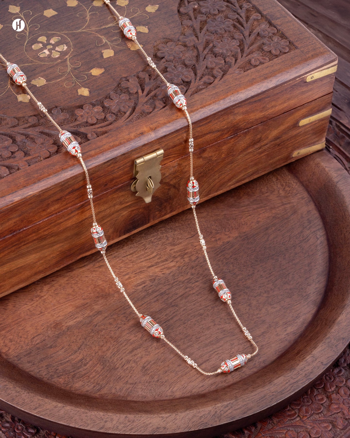 18-Karat Rose Gold Bead Scroll Red Enamel Necklace | Italian jewellery Price in Dubai