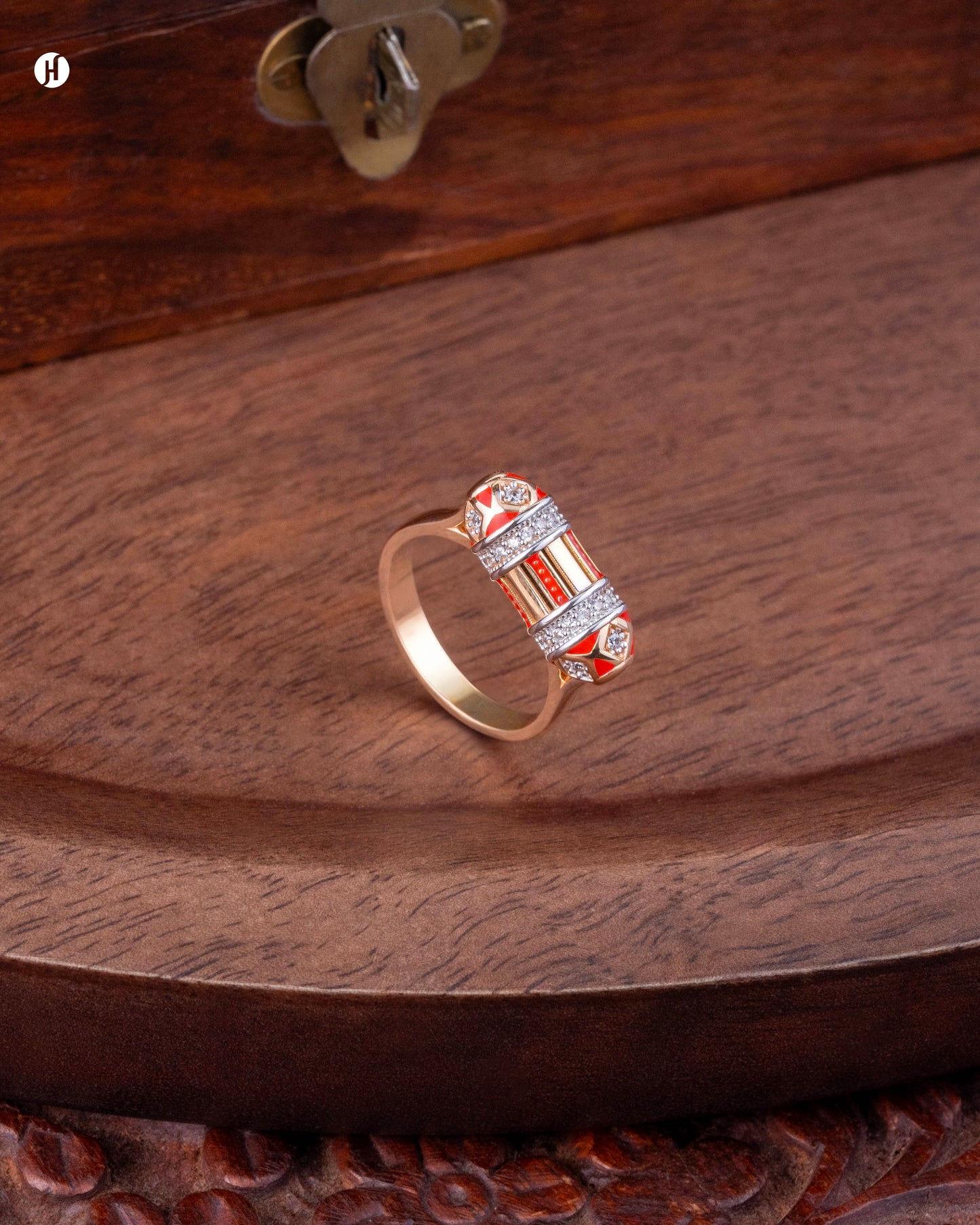 18-Karat Rose Gold Bead Scroll Red Enamel Ring | Italian Ring Price in Dubai