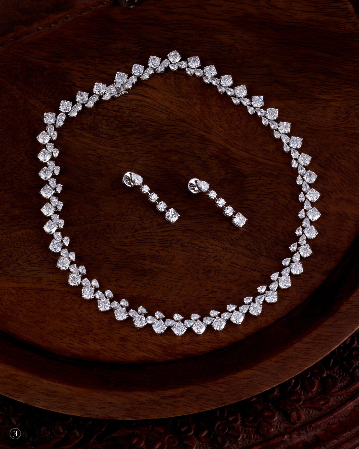18-Karat White Gold Lab Grown Diamond Cushion & Pear Necklace Set