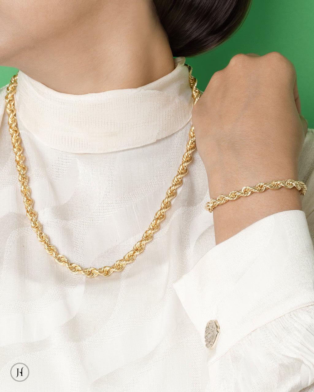 18K Yellow Gold Italian Rope Chain and Bracelet Jewelry Set for