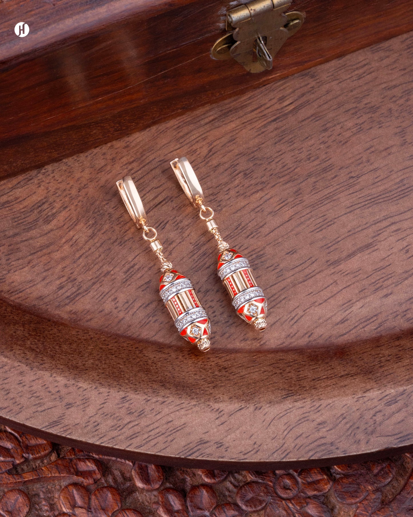 18K Rose Gold Bead Scroll Red Enamel Earrings Set | Italian Earrings Price in Dubai