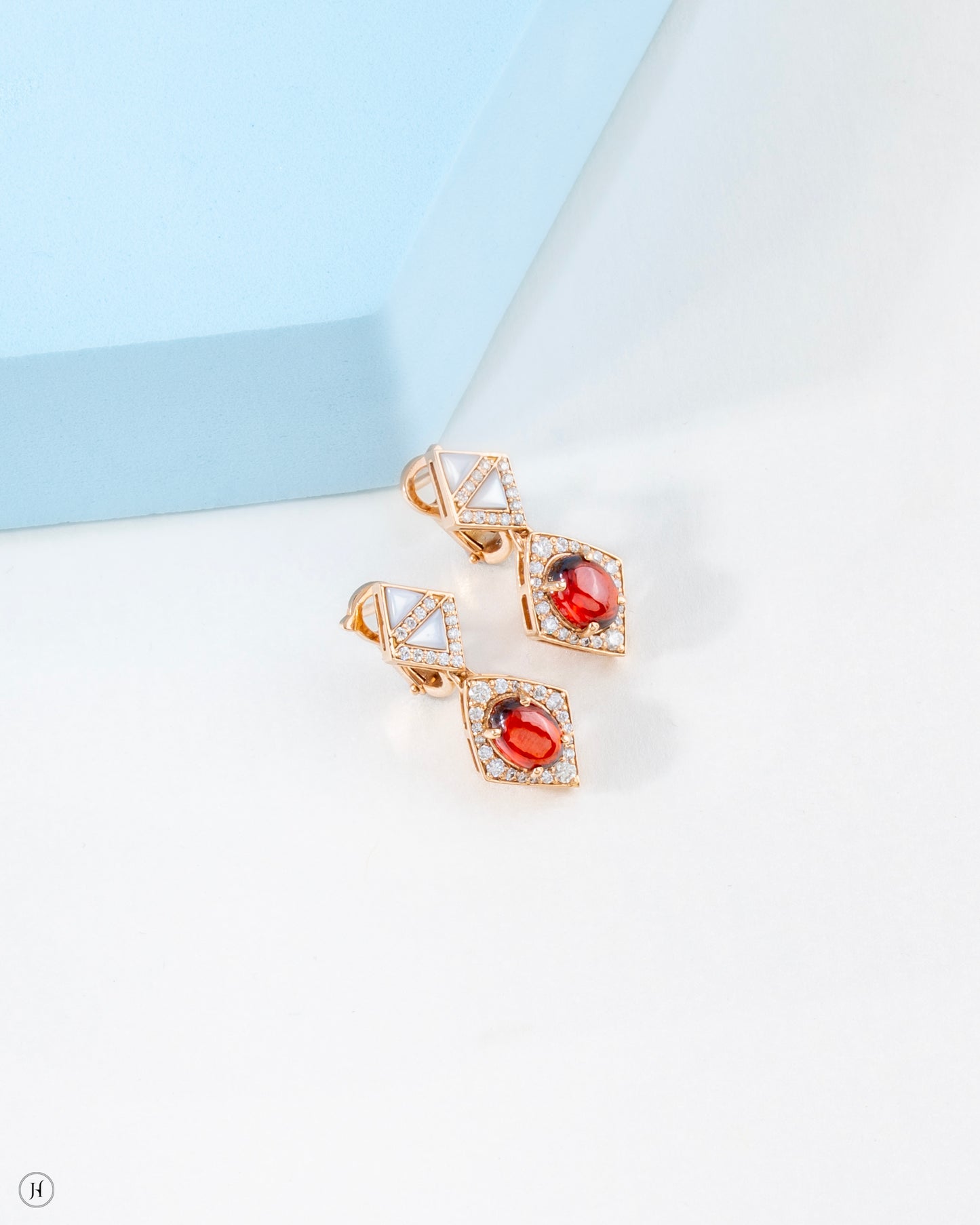 18K Rose Gold Italian Diamond Shaped Red Gemstone Earrings for ladies in UAE | Buy party wear jewellery online