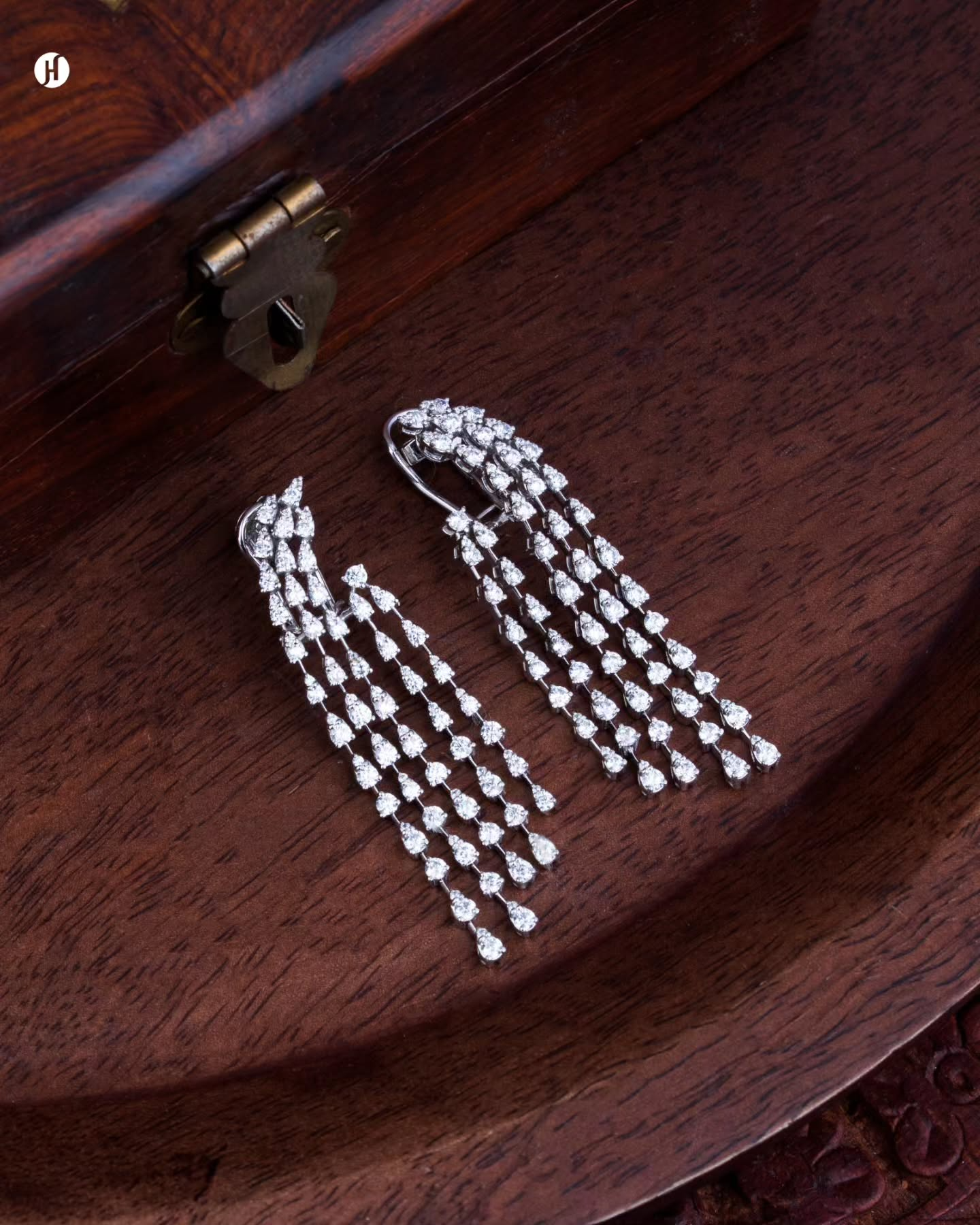 18K White Gold Italian Zircon Tassel Drop Pendant Earrings.