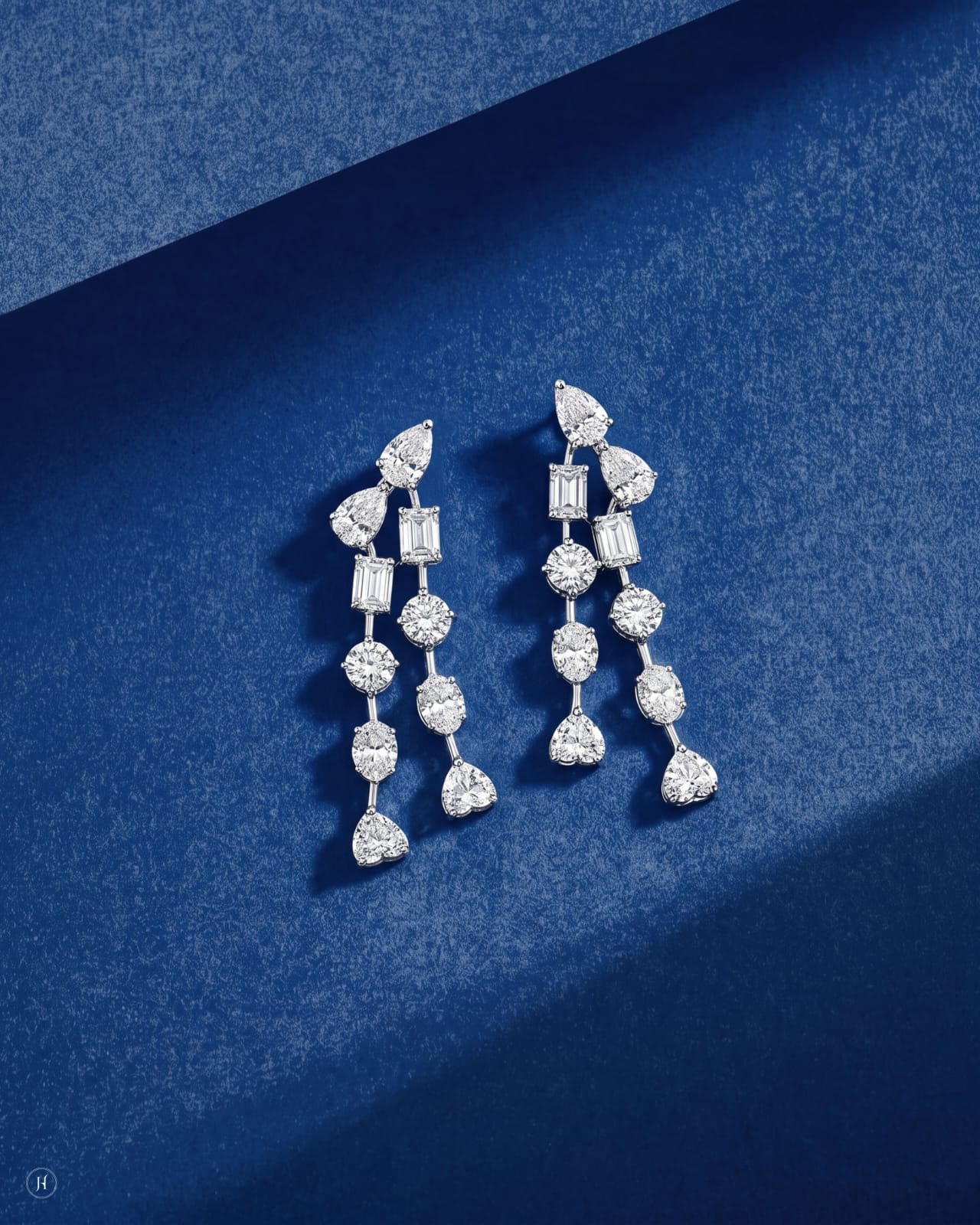 18K White Gold Lab Grown Diamond Mixed-Cut Double Drop Earrings | Made for weddings, formal events, and elegant evenings, they crown any look and pair beautifully with bridal gowns, black dresses, and satin outfits.