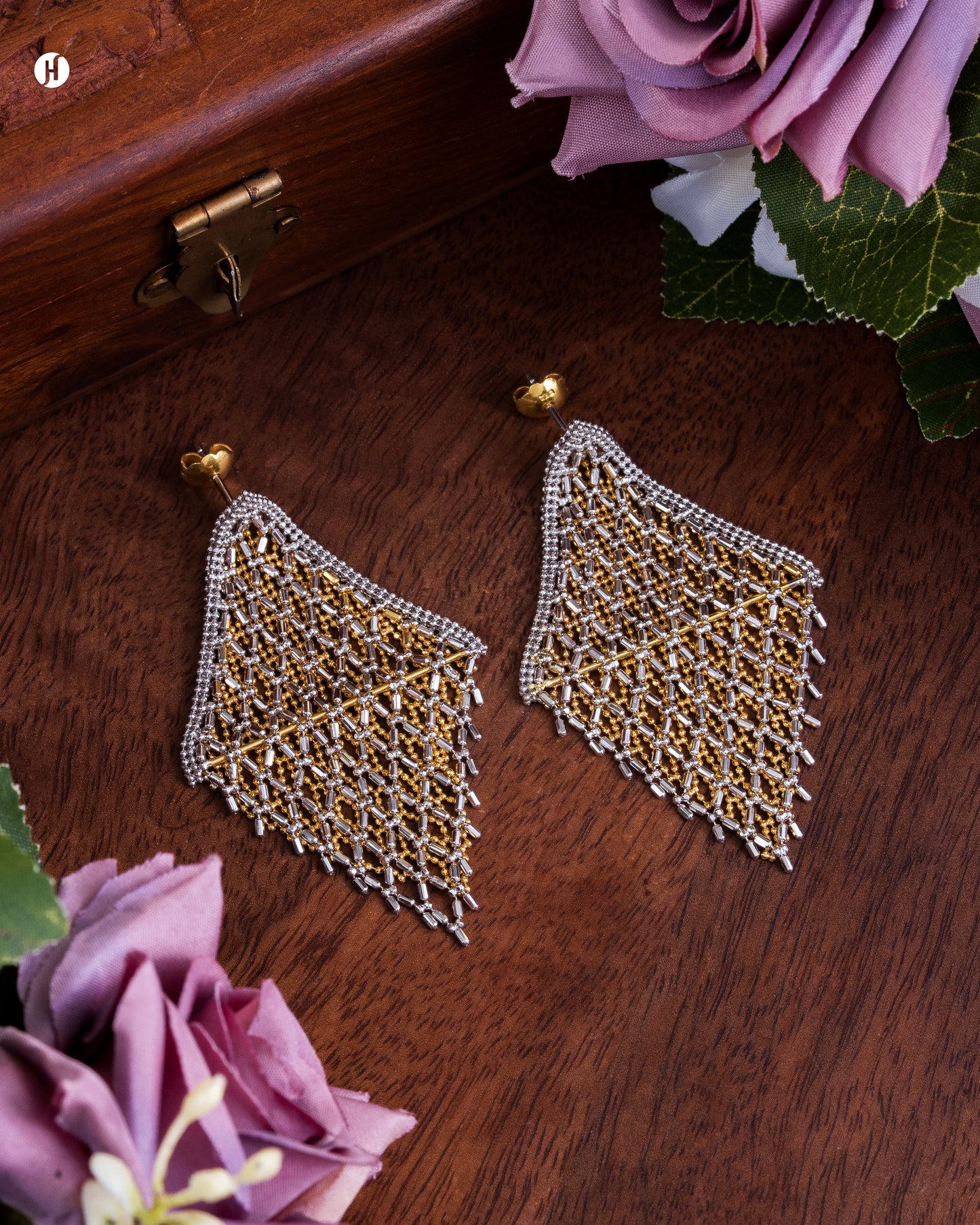 18Karat Dual Tone Gold Italian Wide Mesh-Style Earrings for women in Dubai, UAE