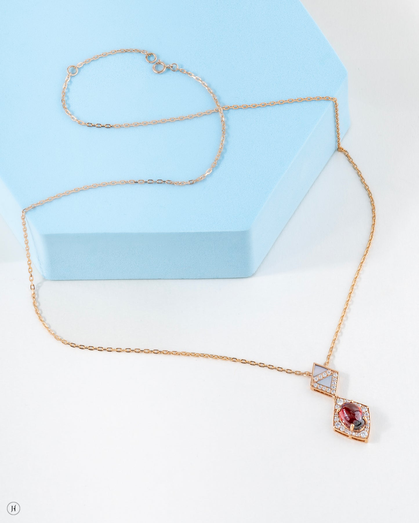 18K Rose Gold Italian Diamond Shaped Red Gemstone Necklace for ladies in UAE | online jewellery shop