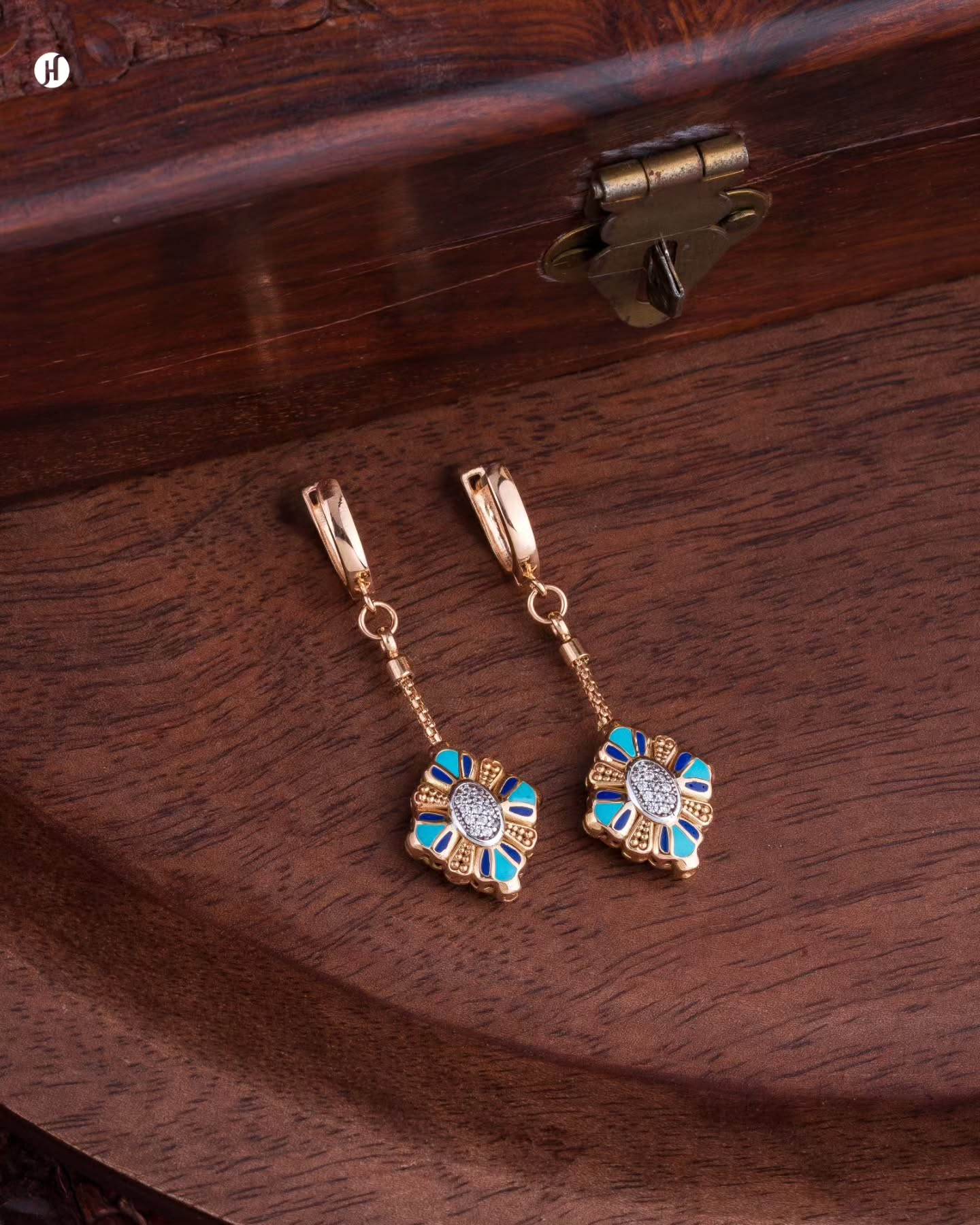 18Karat Rose Gold Italian Floral Earrings with Turquoise for ladies in Dubai, UAE | Online jewellery store | Italian rose gold set price