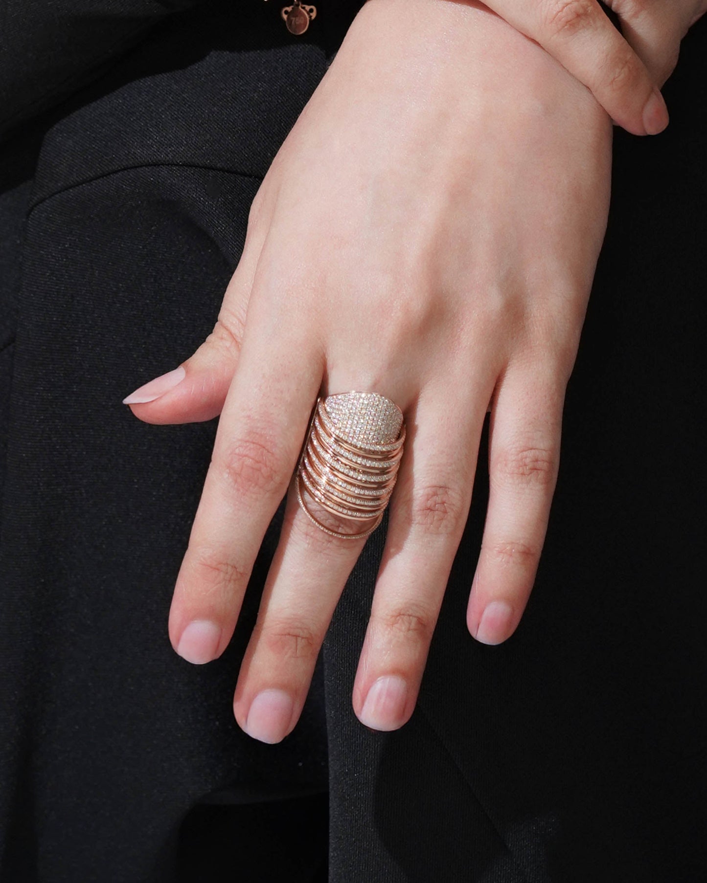 18Karat Rose Gold Italian Layered Spiral Swing Statement Ring | Ring Price for Ladies in Dubai