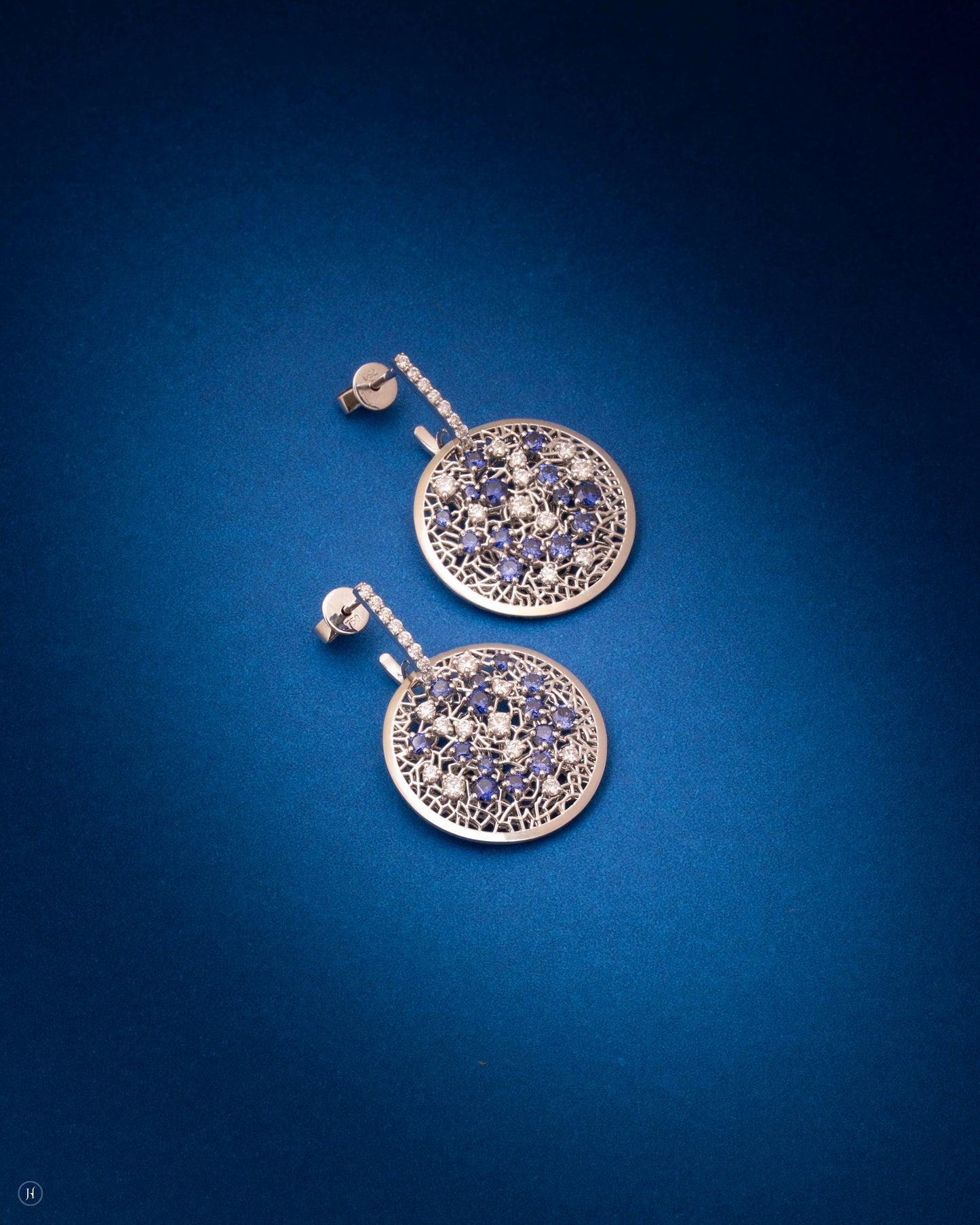18Karat White Gold Italian Blue Sapphire Blossom Mosaic Earrings for women in Sharjah and Dubai, UAE | luxury Cocktail Jewellery