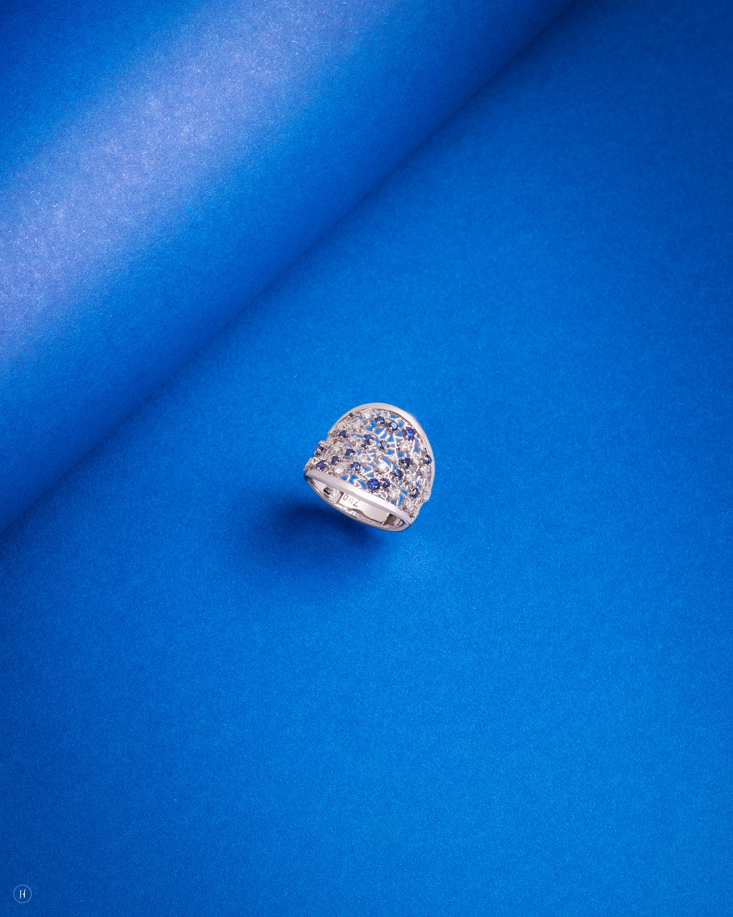 18Karat White Gold Italian Blue Sapphire Blossom Mosaic Ring for women in Sharjah and Dubai, UAE | luxury Cocktail Jewellery
