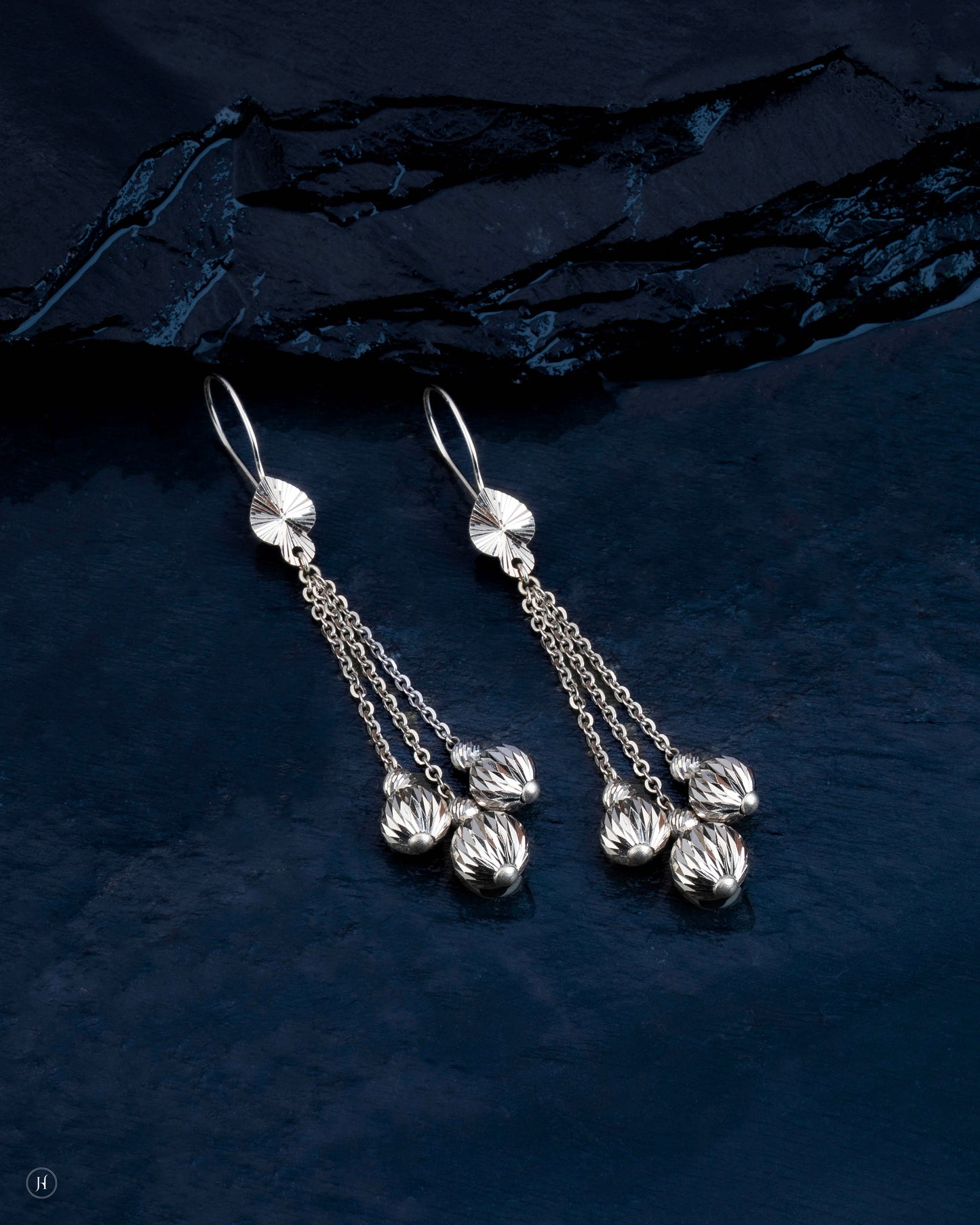 18Karat White Gold Italian Multi-Chain Beaded Earrings | Party Wear Jewellery for Women - J.H Jewellers