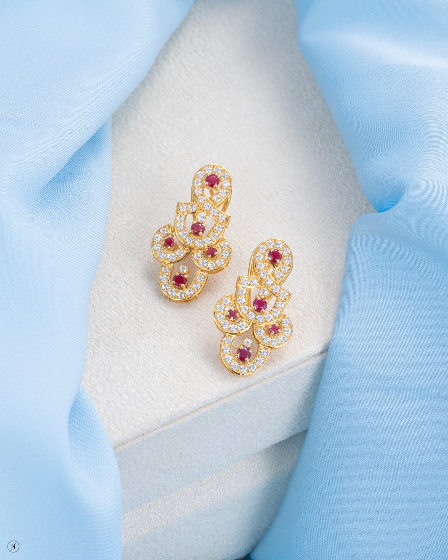 18Karat Yellow Gold Italian Ruby-Zircon Earrings for Ladies | Online jewellery store in UAE