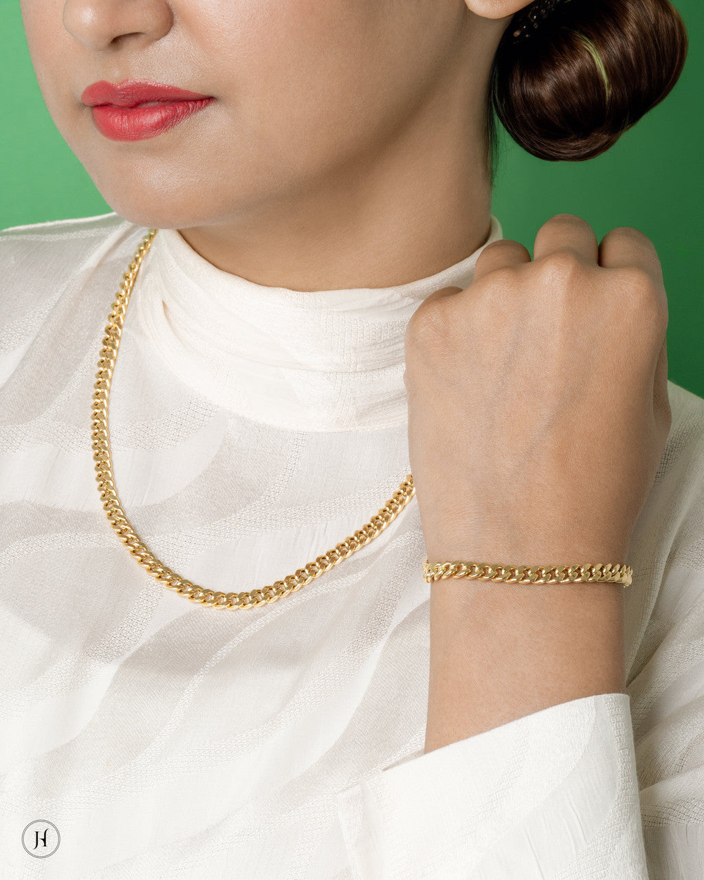 18K Yellow Gold Italian Curb Heavy Round Chain and Bracelet