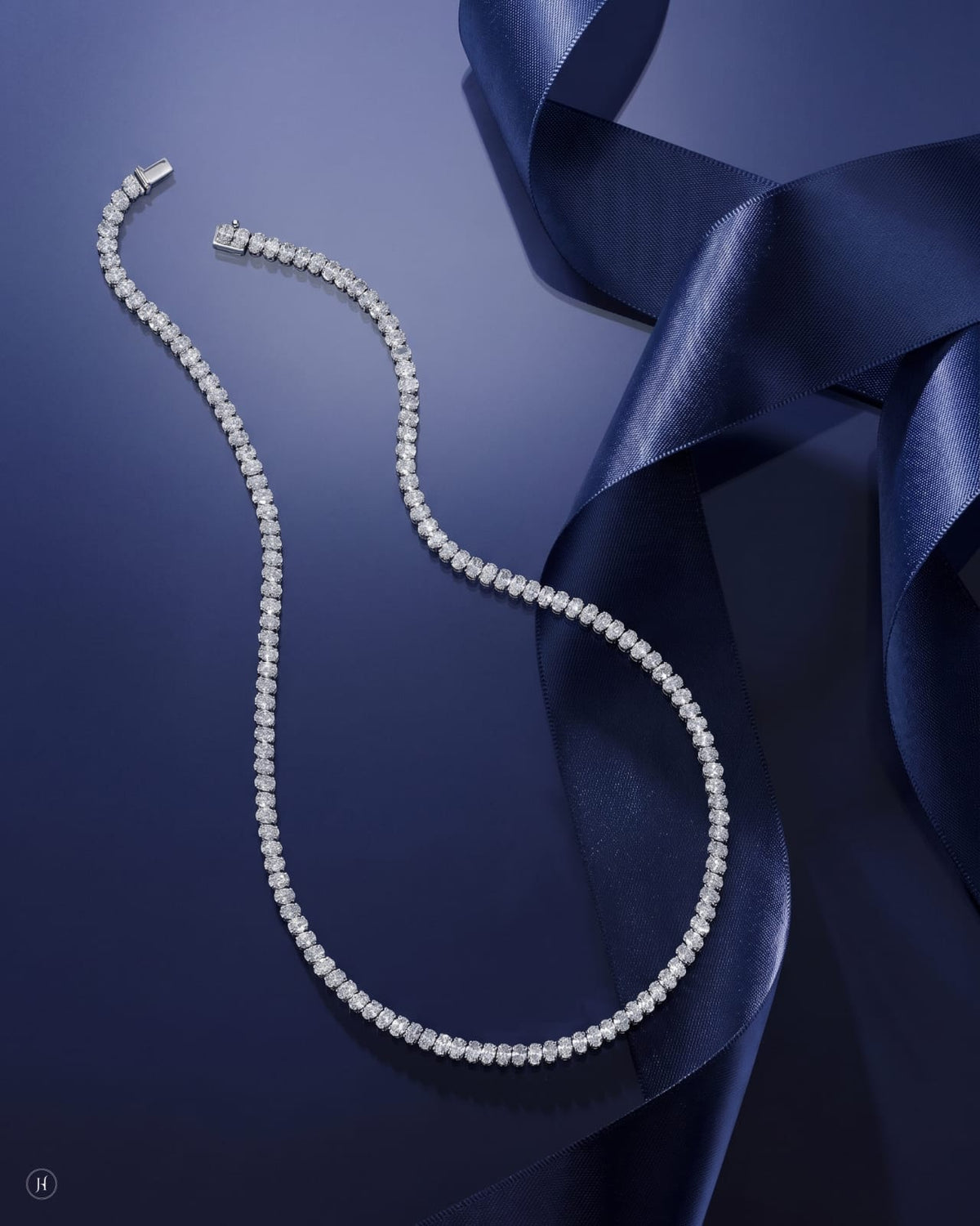 18K white gold lab grown diamond oval tennis necklace, DEF VVS diamonds for weddings and special occasions, J.H. by Priyansh Jewellery, Dubai, UAE.