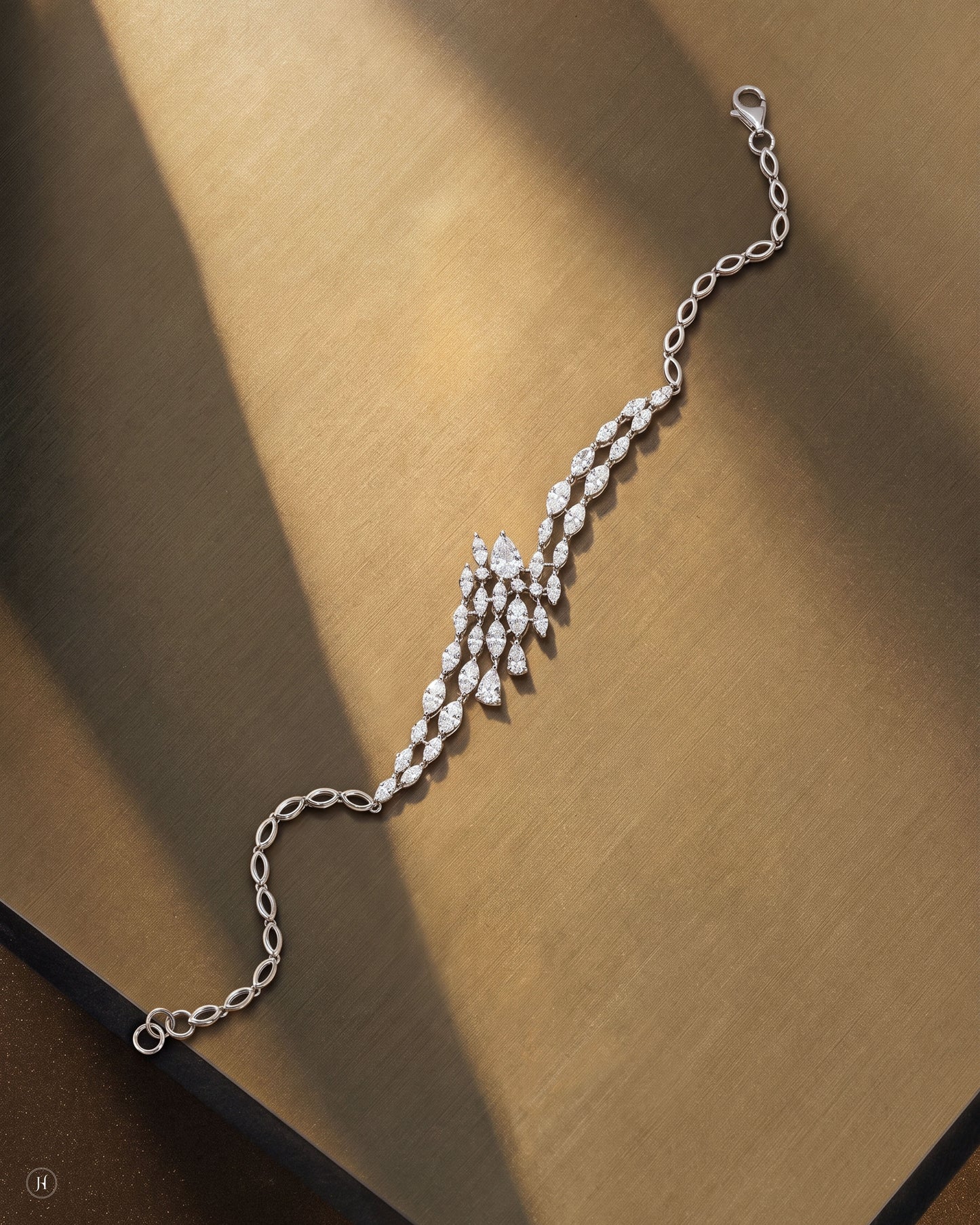 18K white gold zircon leaf vine bracelet with white zircon, matching the necklace set, wedding and party wear, J.H. by Priyansh Jewellery, Dubai, UAE.