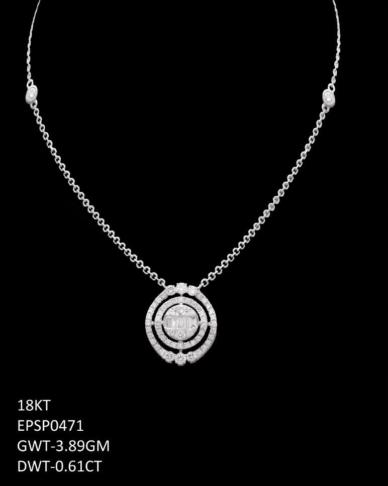 18K white gold diamond double halo pendant necklace, ideal for daily and evening wear