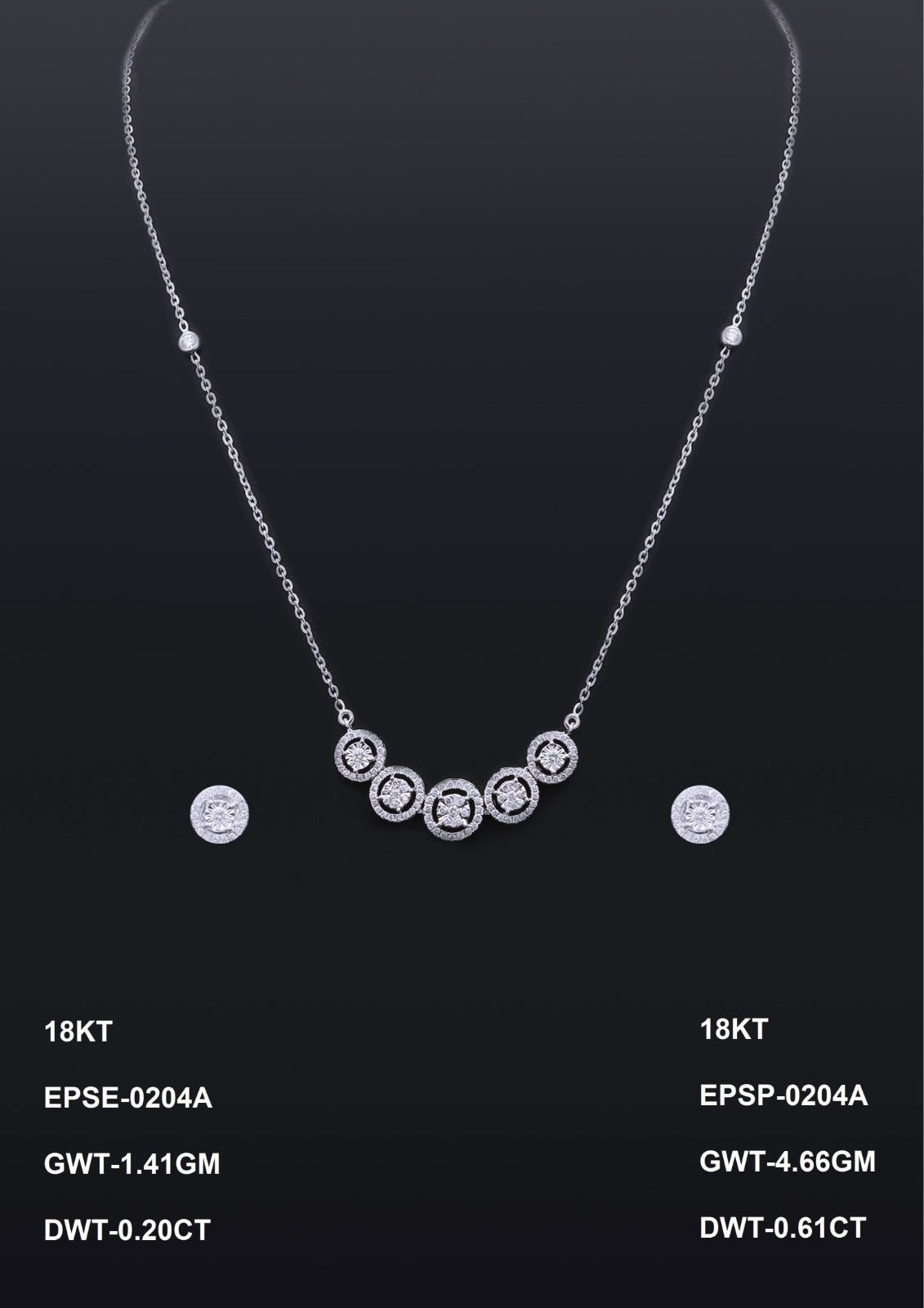 18K white gold diamond halo necklace and earring set for ladies— everyday and party wear jewelry, ideal gift, Dubai UAE