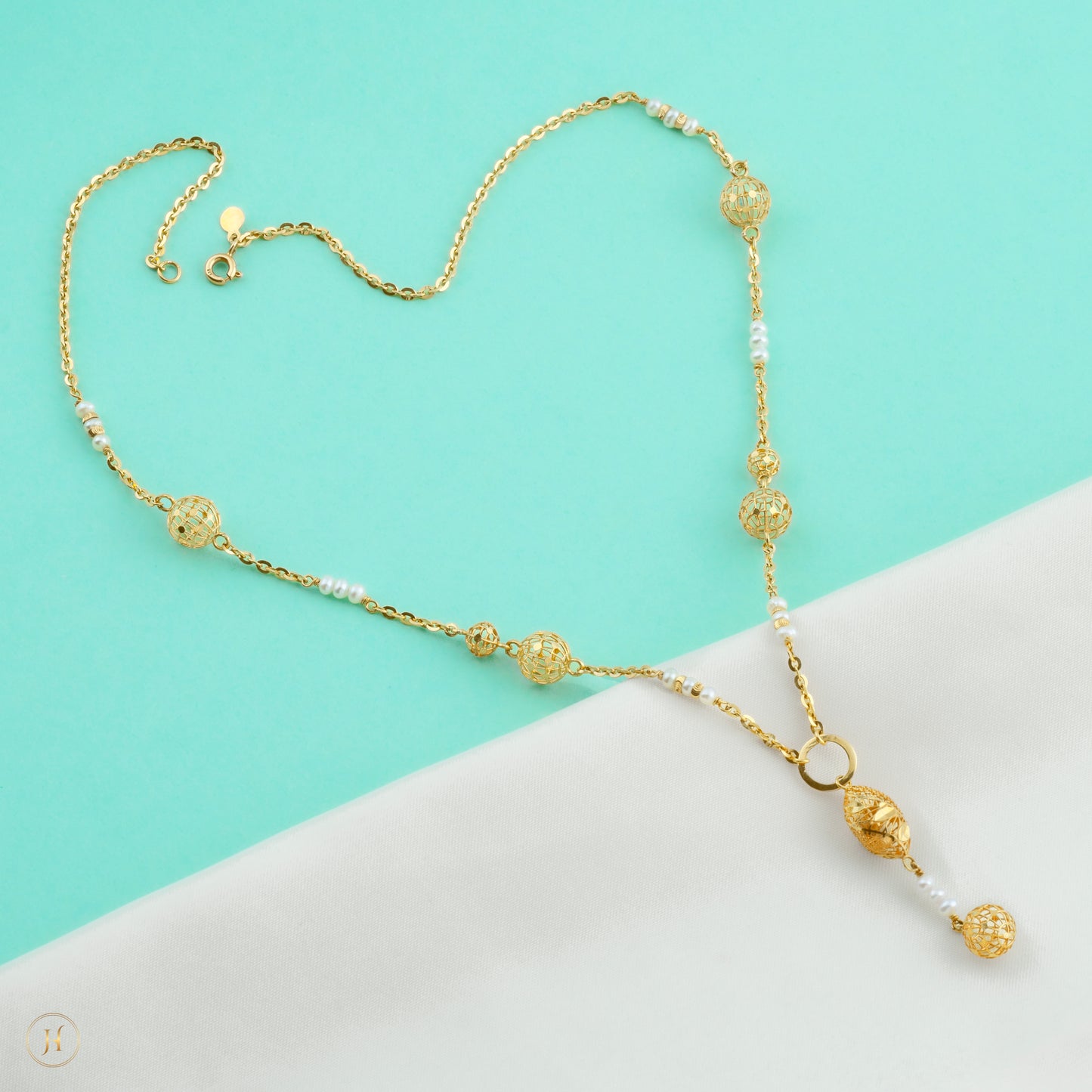 21K Yellow Gold Bahraini Ball Drop Necklace Set for women in dubai | arabic jewellery in UAE