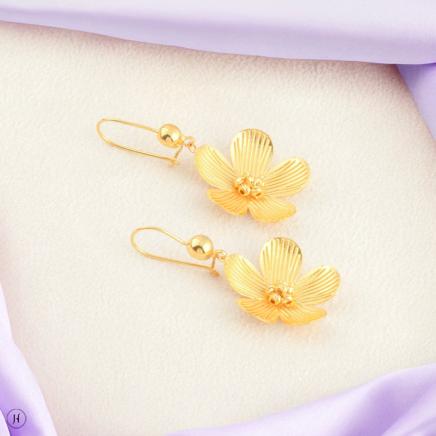 21K Yellow Gold Bahraini Blooming Flower earrings for women in UAE | wedding jewellery