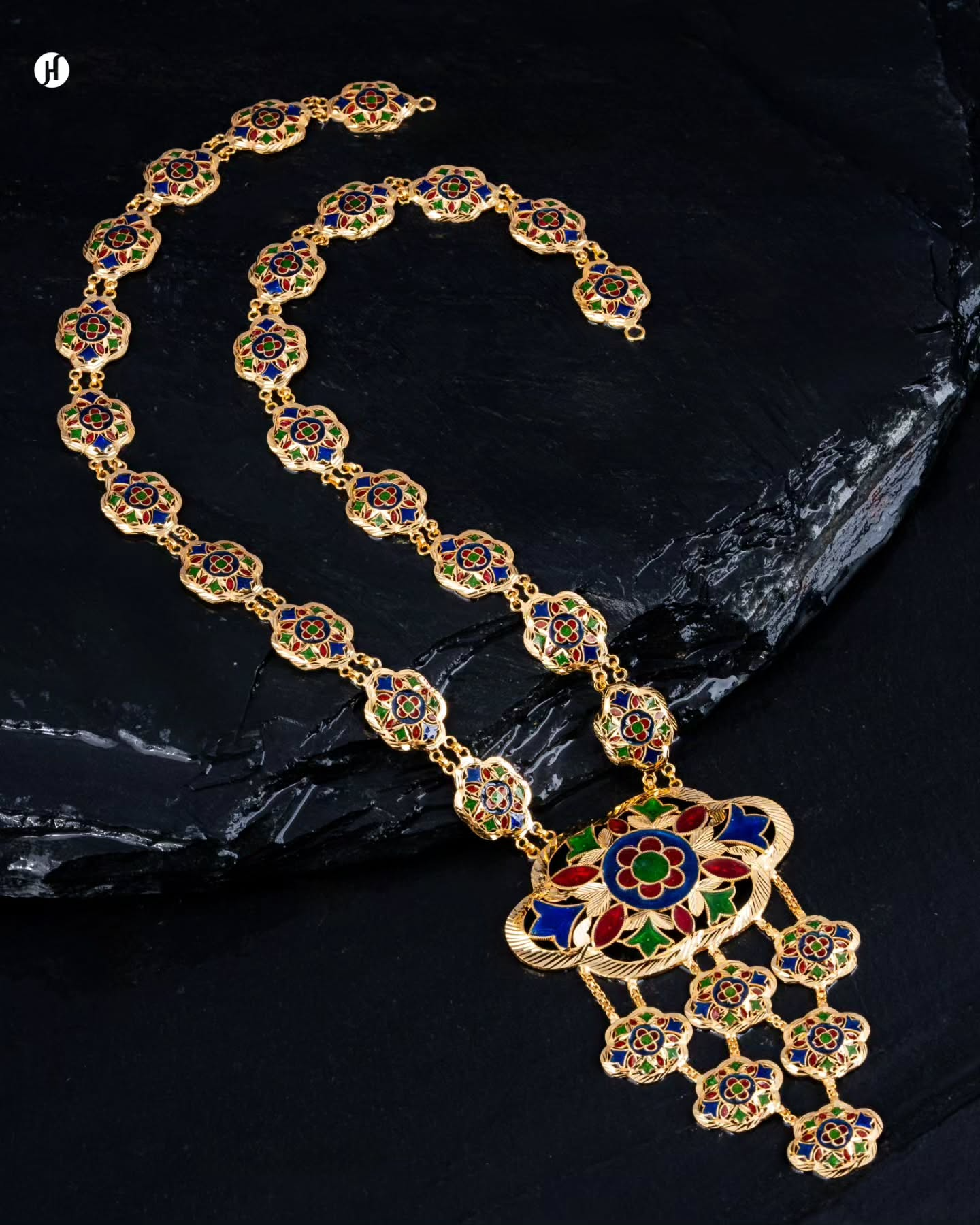 21K Yellow Gold Bahraini Flower Meena Necklace | Online Jewellery Store in Sharjah