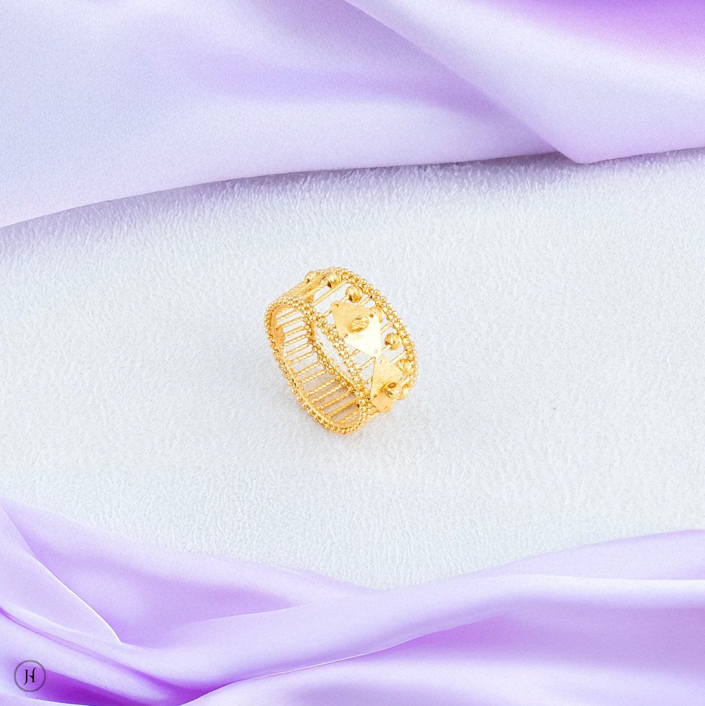 21K Yellow Gold Bahraini Lattice Beaded Ring | Bridal Jewellery for Women in UAE