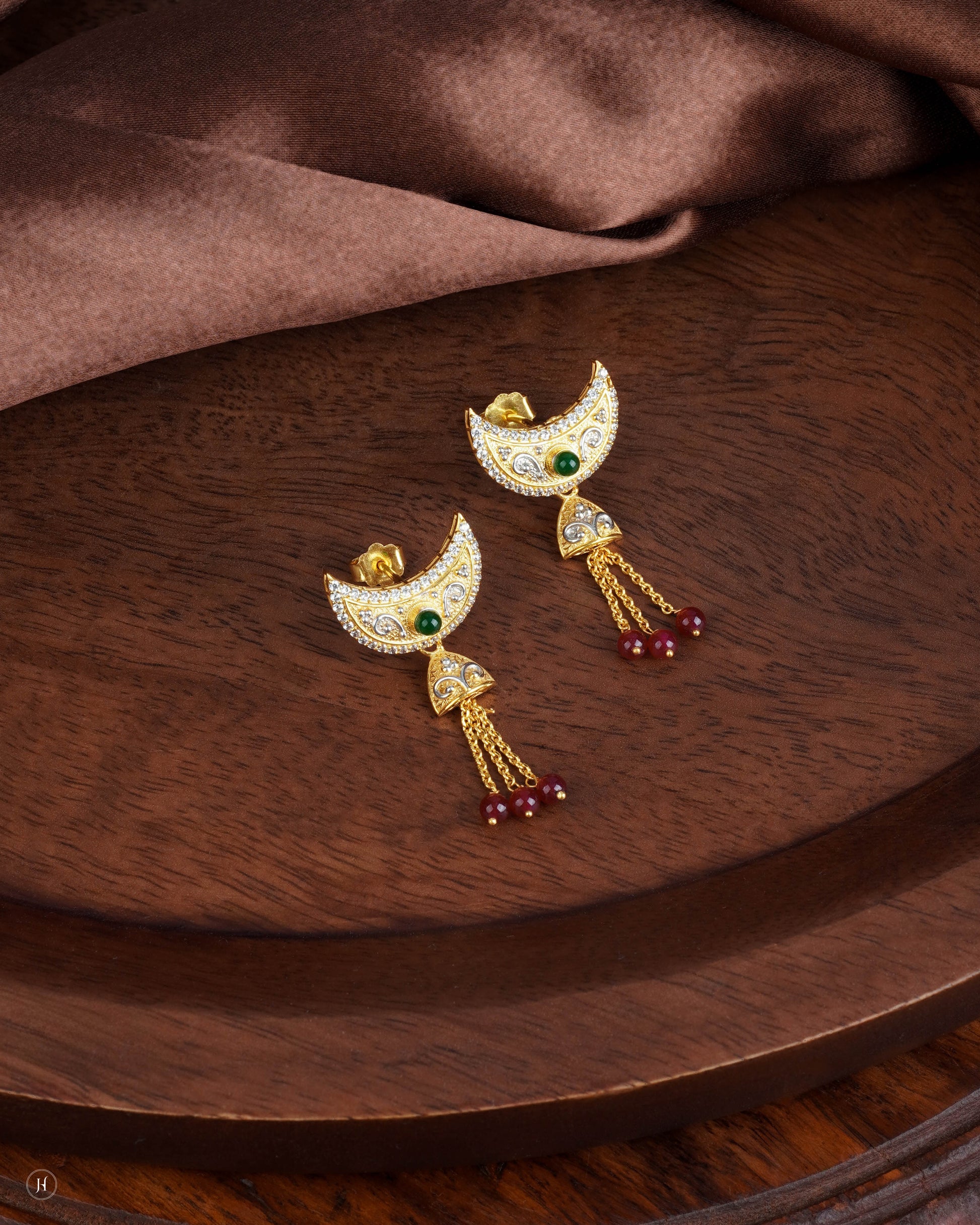 21K Yellow Gold Bahraini Multi-Crescent Shaped Earrings | Khaleeji Bridal Jewellery in Dubai, UAE - J.H Jewellers