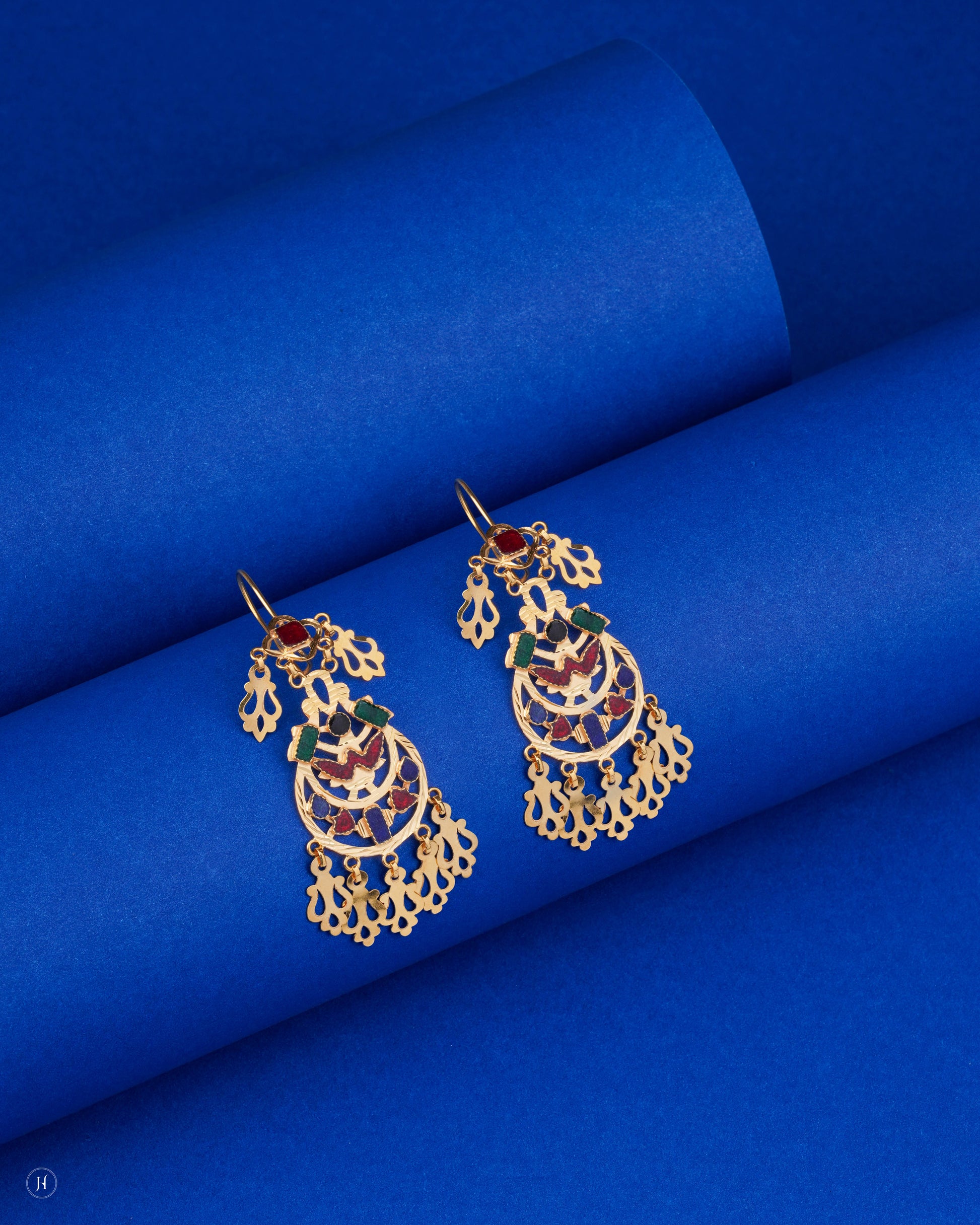21K Yellow Gold Bahraini Open Crescent Design Earrings | Jewellery Set for Khaleeji Women