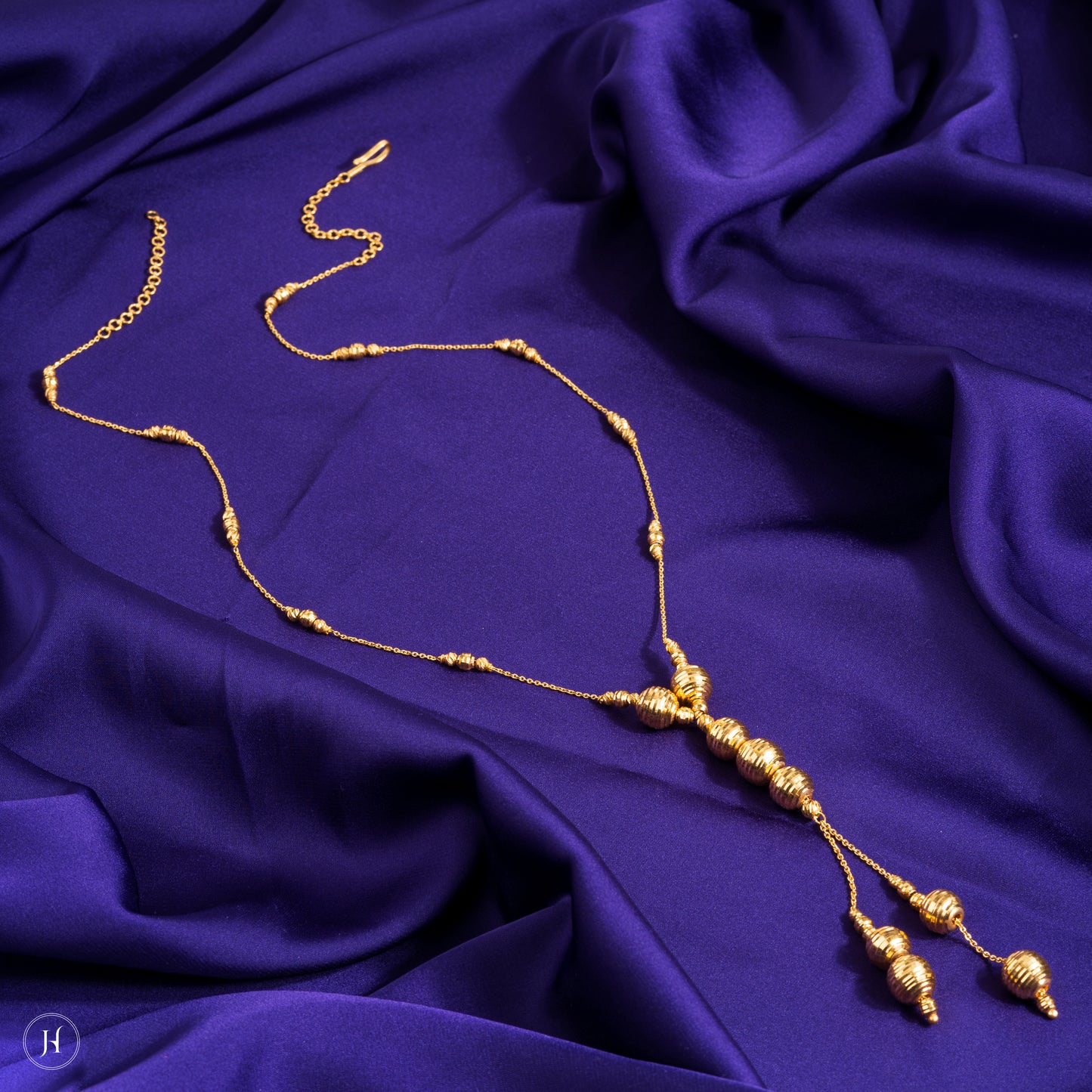 21K Yellow Gold Long Dangling Ball Necklace Set for women | online jewellery store