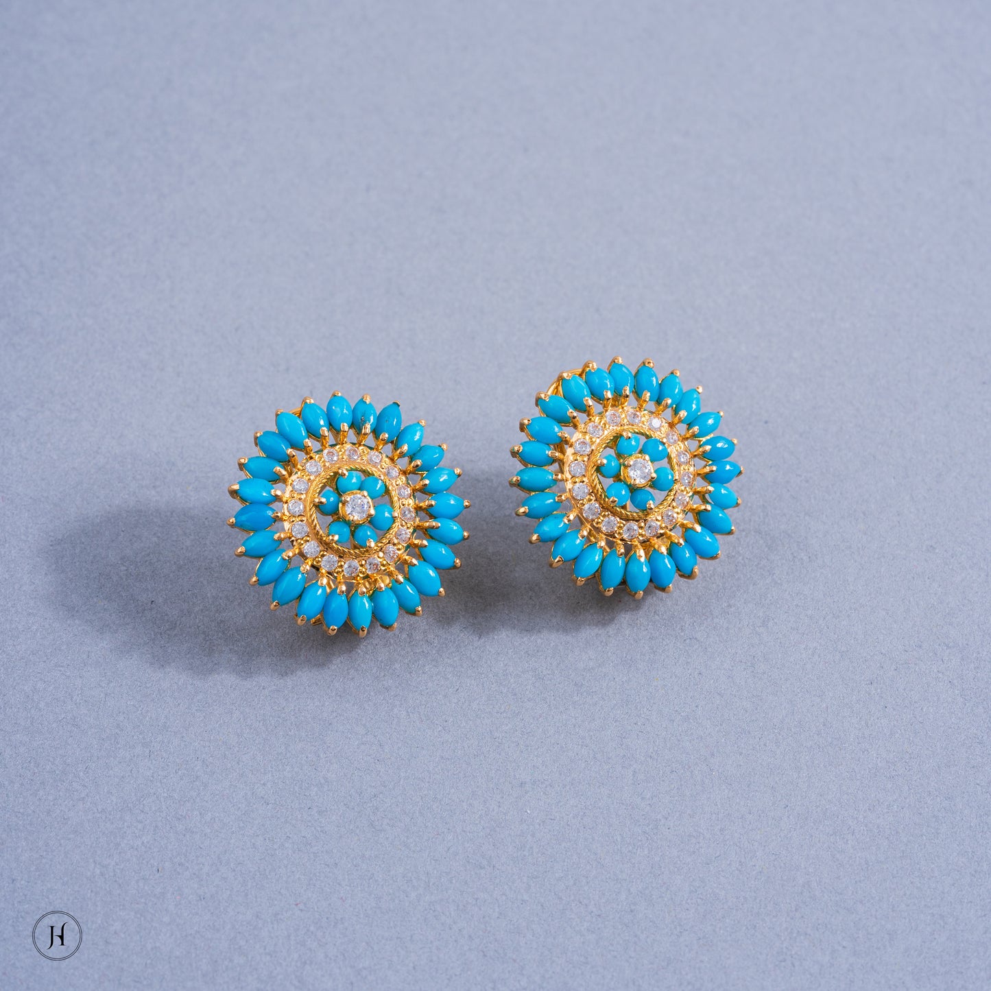 21K Yellow Gold Pakistani Floral Turquoise Necklace Set for women | online arabic jewellery in UAE|