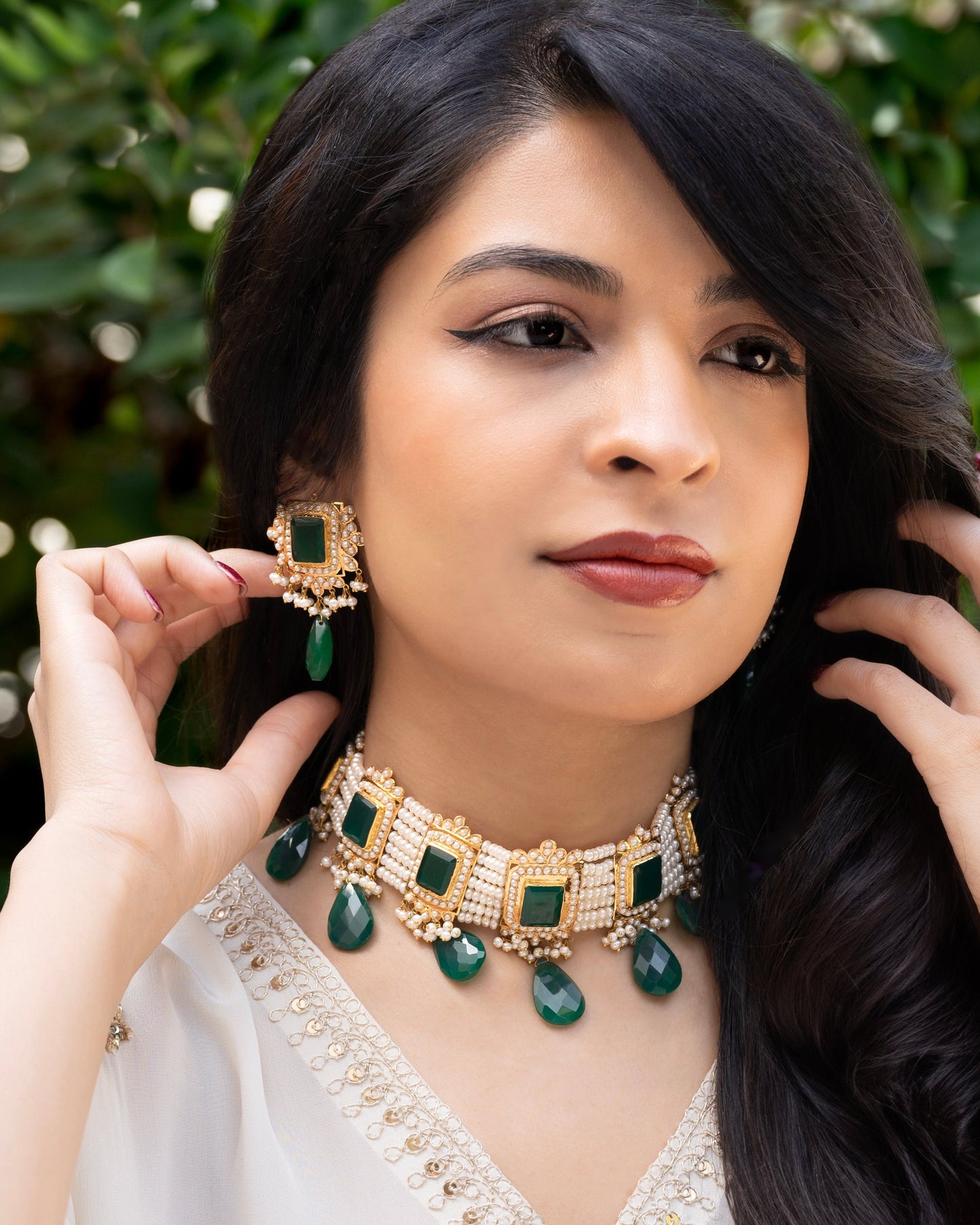 21K Yellow Gold Pakistani Pearl Geo Half Choker Set
