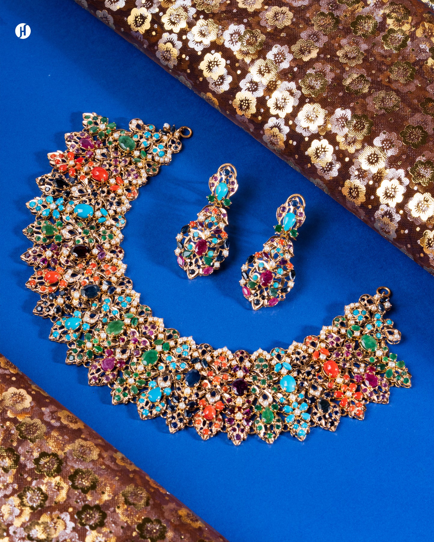 21K Yellow Gold Pakistani Royal Gemstone Choker Set for women | online jewellery store in UAE