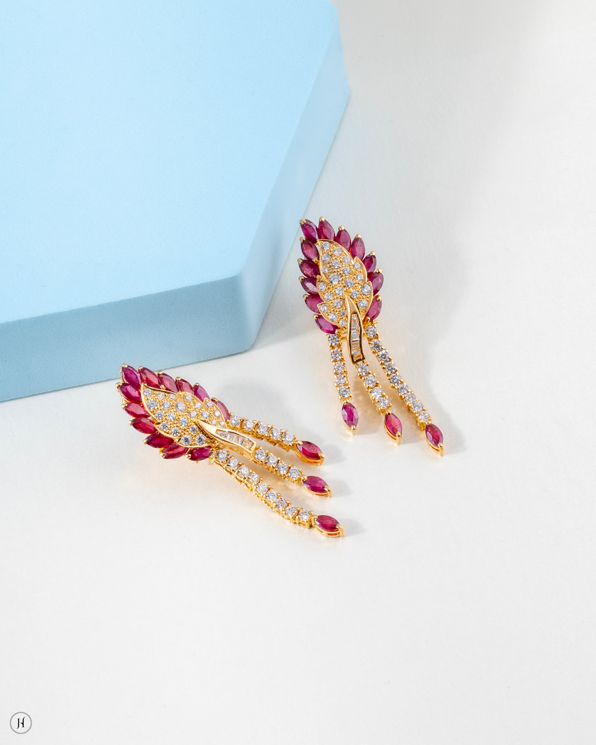 21K Yellow Gold Pakistani Ruby Leaf Gemstone earrings for women