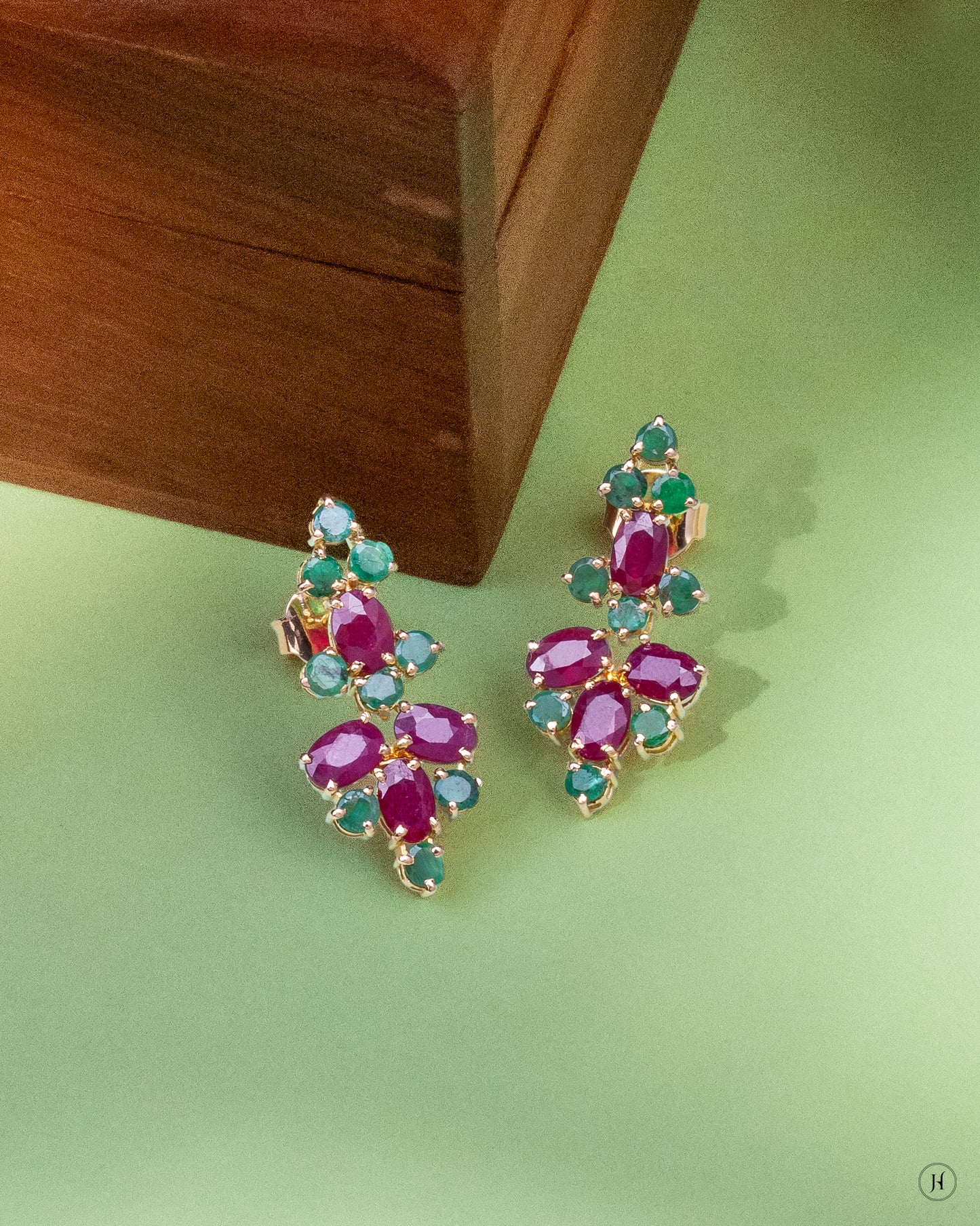 21K Yellow Gold Pakistani Ruby and Emerald Earrings for Women In Dubai