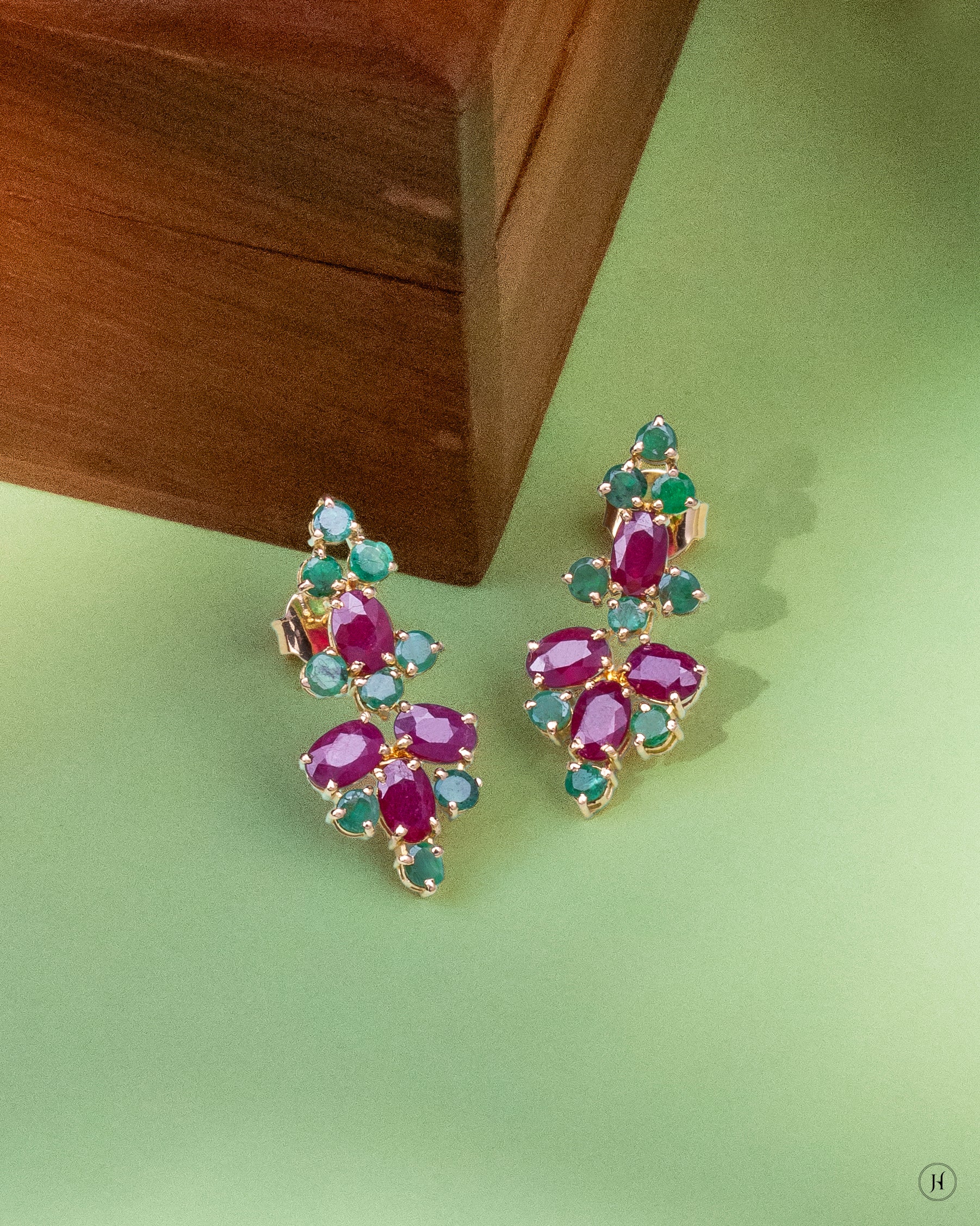 21K Yellow Gold Pakistani Ruby and Emerald Earrings for Women In Dubai