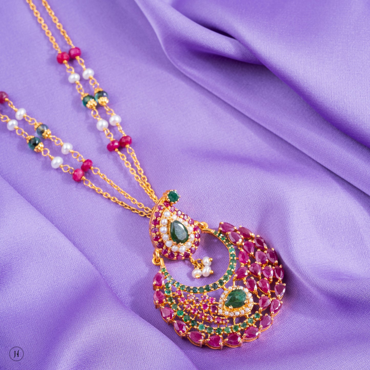 21K Yellow Gold Pakistani Teardrop Multi-Gemstone Necklace Set