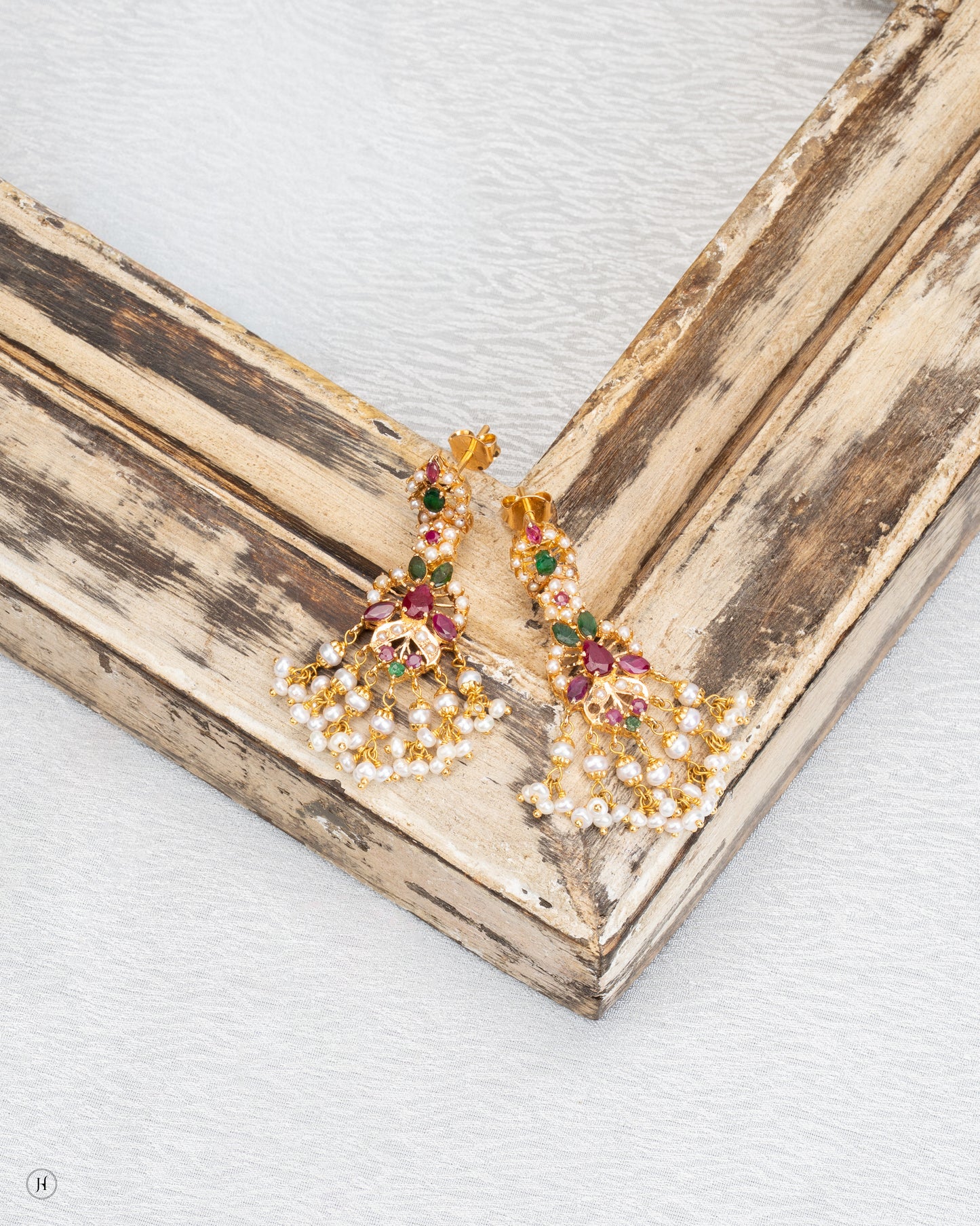 21Karat Yellow Gold Pakistani Triple-Layer Multistone Earrings | Online Jewellery Store in Dubai for Ladies