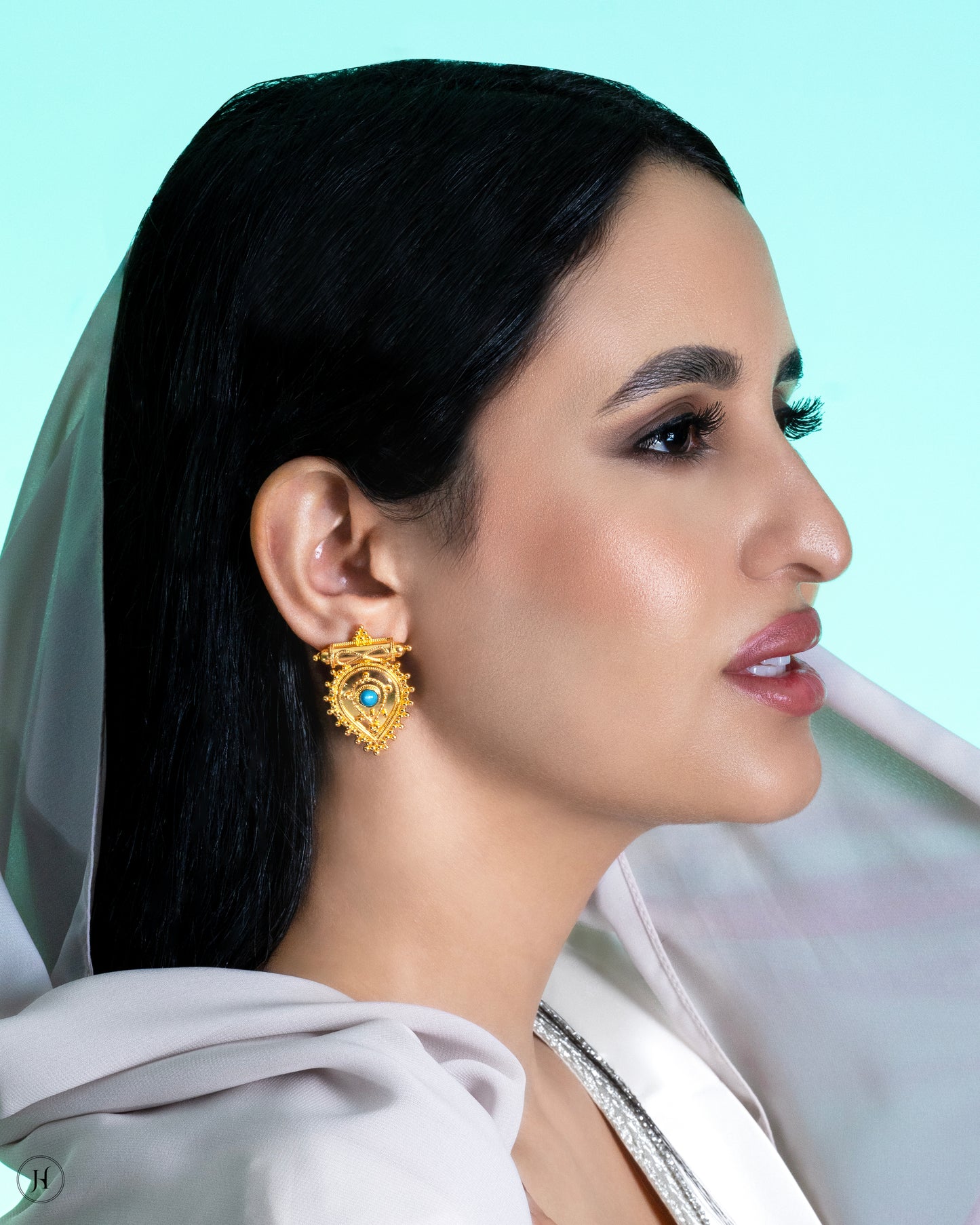 21K Yellow Gold Pear-Crescent Traditional Bahraini Long Necklace Set for Khaleeji Women in UAE | Traditional Arabic Jewellery in Dubai, UAE