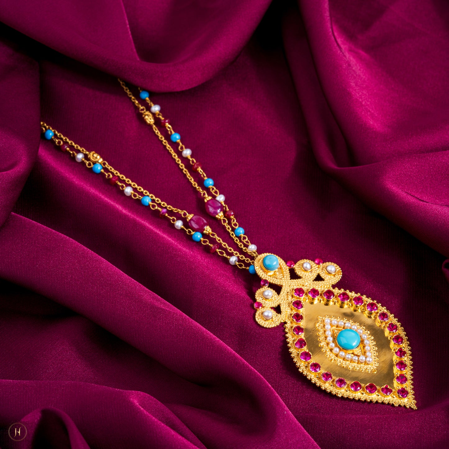 21K Yellow Gold Teardrop-Shaped Pendant Set With Muti-Gemstones for women in uae | online jewellery shop