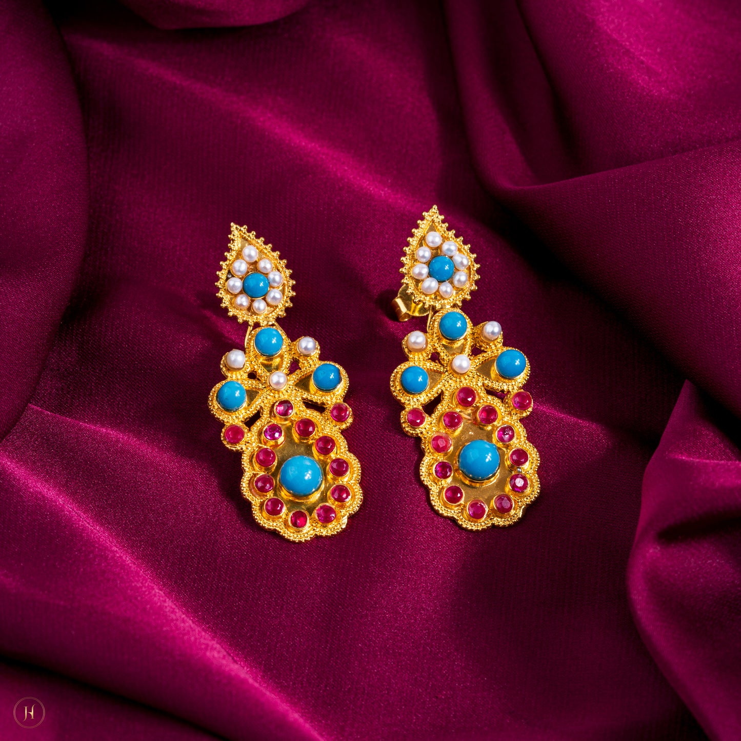 21K Yellow Gold Teardrop-Shaped Pendant Set With Muti-Gemstones for women in uae | online jewellery shop