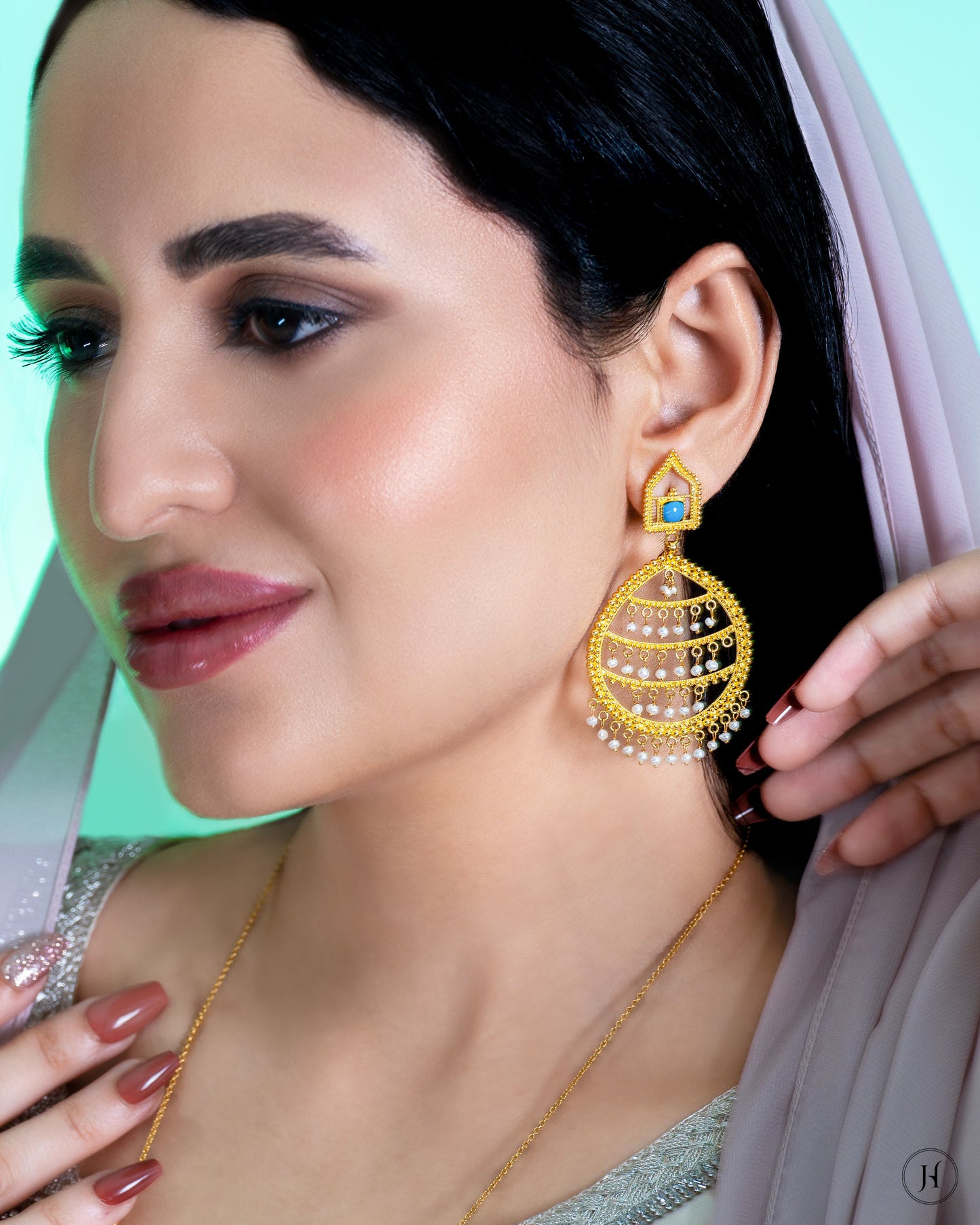 21K Yellow Gold Wide-Pear Bahraini Long Necklace Set in dubai for women | arabic jewelry in Dubai and Sharjah