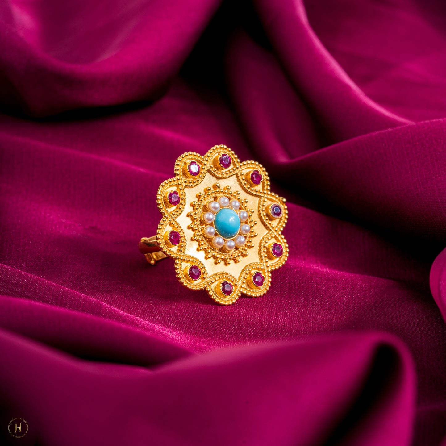 21K Yellow Gold flower ringPendant Set With Muti-Gemstones for women in uae | online jewellery shop