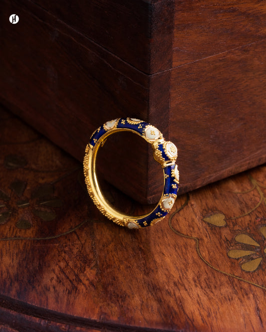 21Karat Gold Bahraini Cream and Blue Meena Ring For Women in Dubai