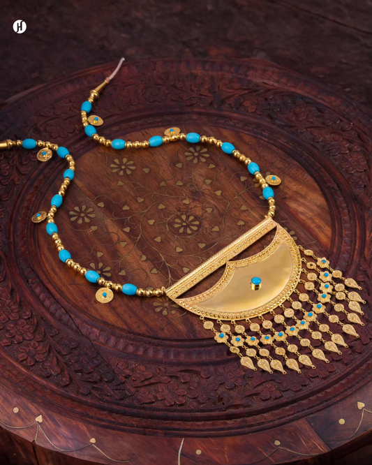 21Karat Gold Bahraini Dome Waterfall Pendant Necklace Set For Women | Bridal jewellery for her