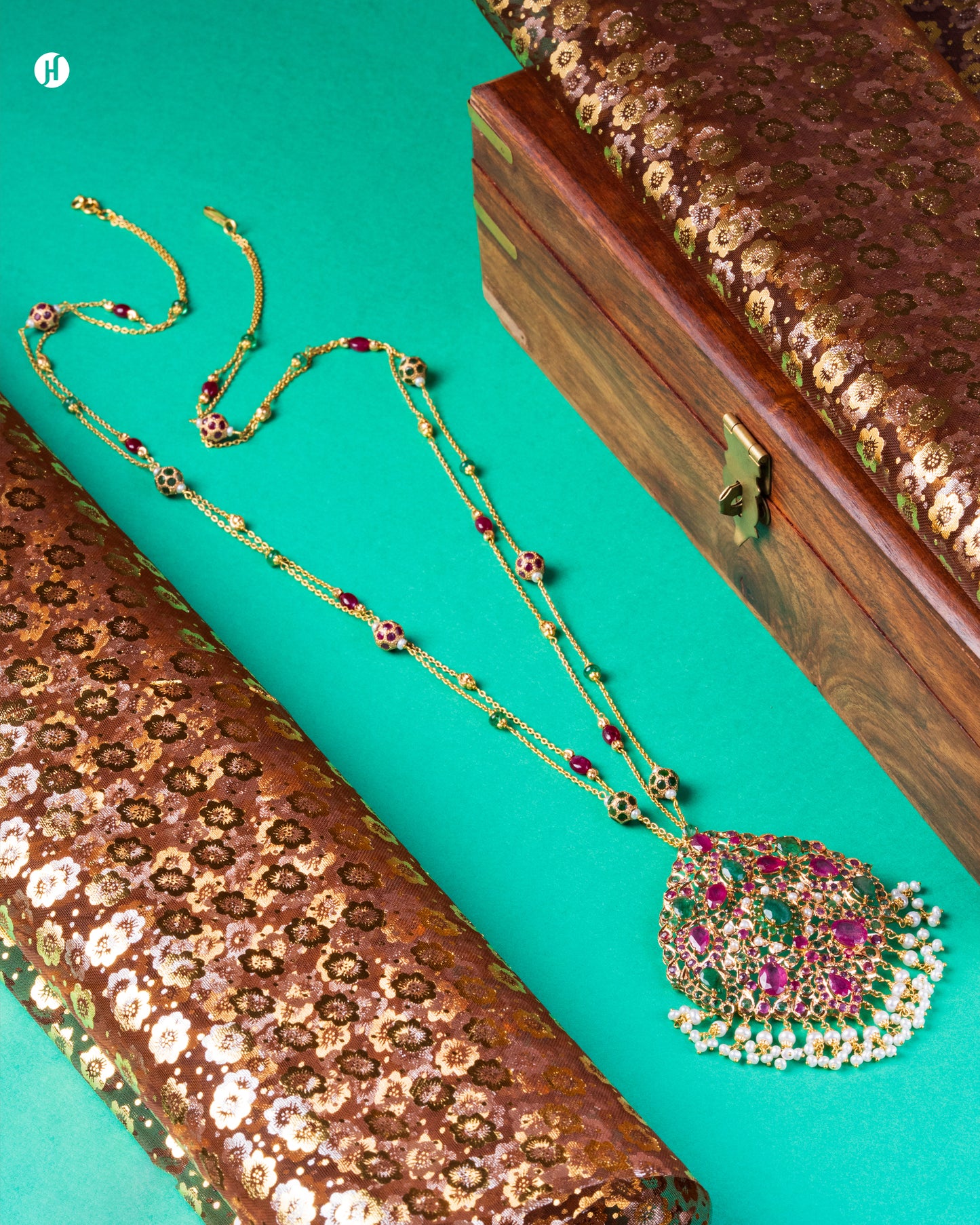 21K Yellow Gold Pakistani Regal Multi-Gemstone Long Necklace Set for women in Dubai | online bridal jewellery