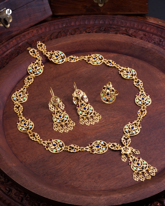21Karat Yellow Gold Bahraini Enamel Open Drop Necklace Set for Arab women  online jewellery store