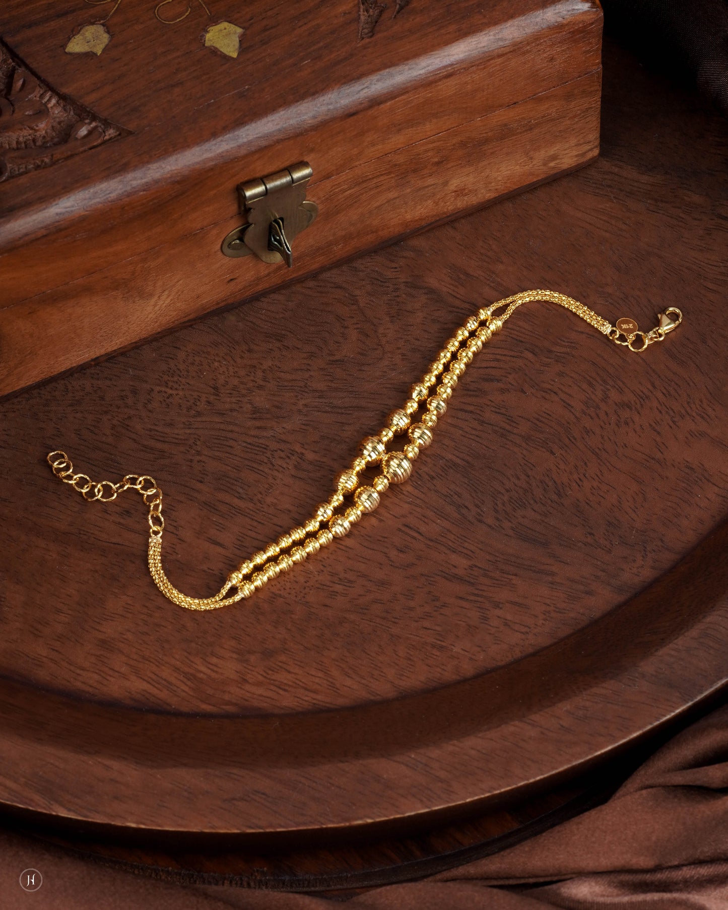 21Karat Yellow Gold Bahraini Layered Beaded Ball Bracelet | Khaleeji Bridal Jewellery - J.H Jewellers