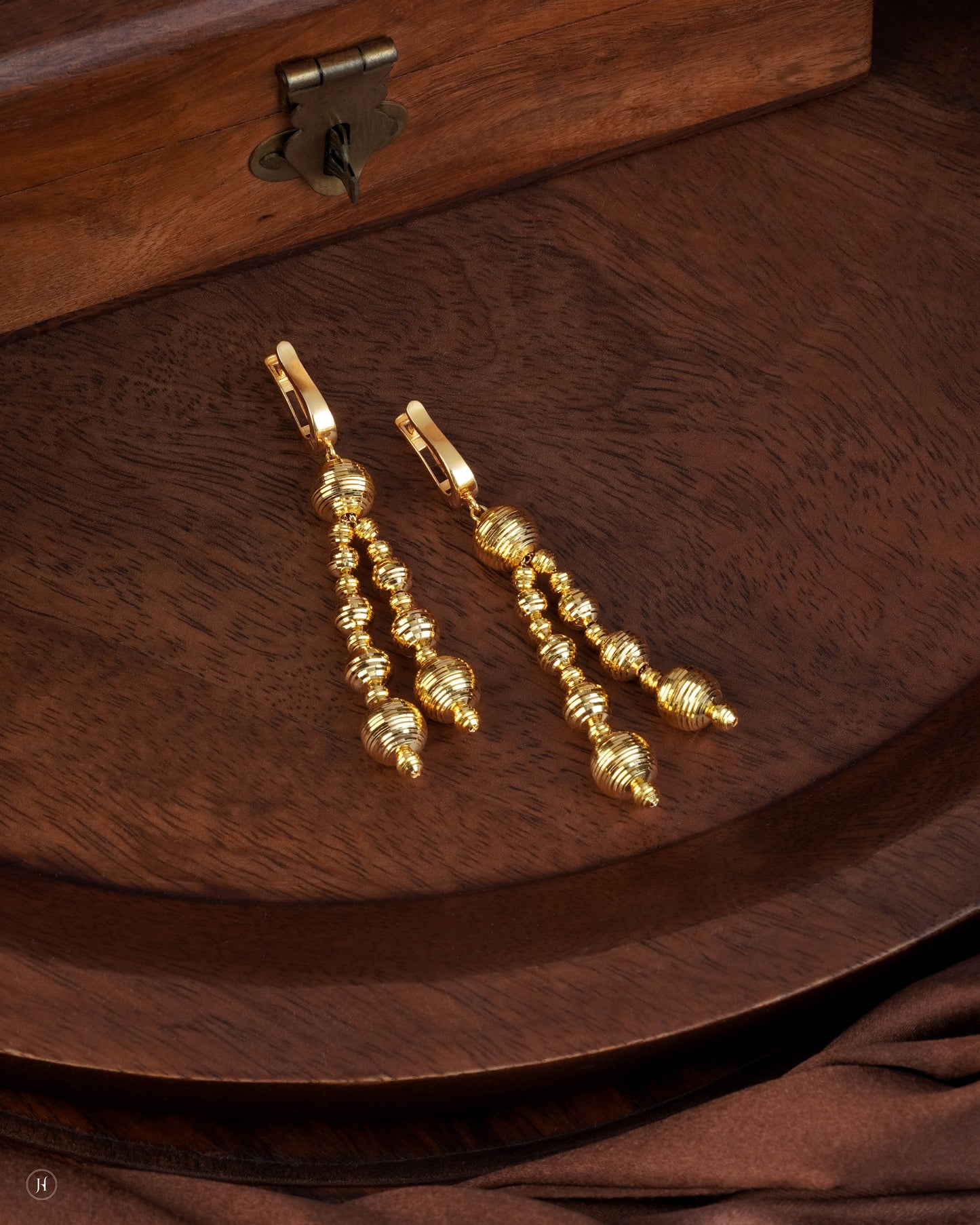 21Karat Yellow Gold Bahraini Layered Beaded Ball Earrings | Khaleeji Bridal Jewellery - J.H Jewellers