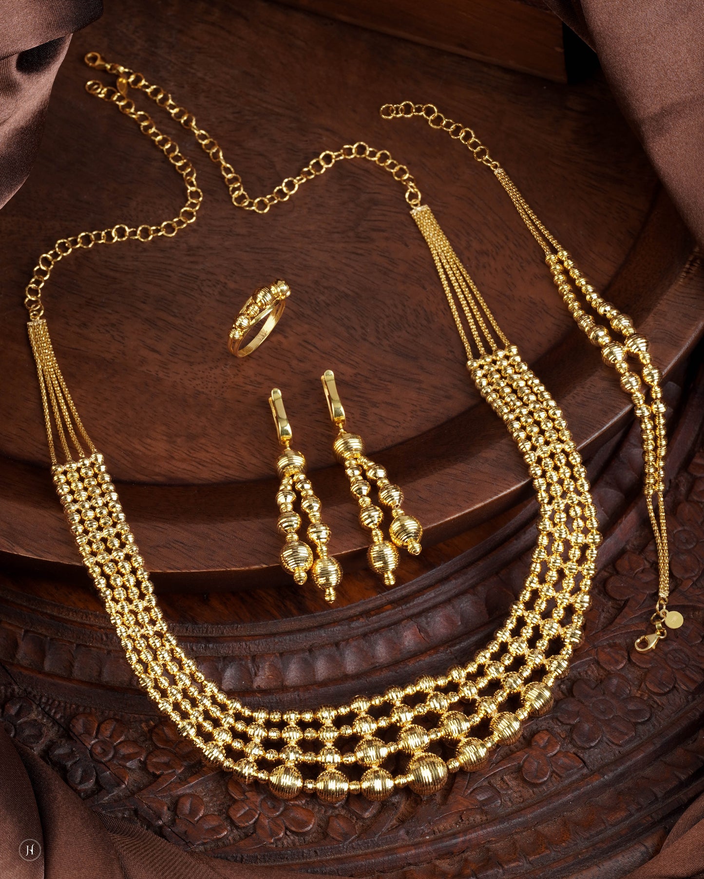 21Karat Yellow Gold Bahraini Layered Beaded Ball Necklace Set | Khaleeji Bridal Jewellery - J.H Jewellers